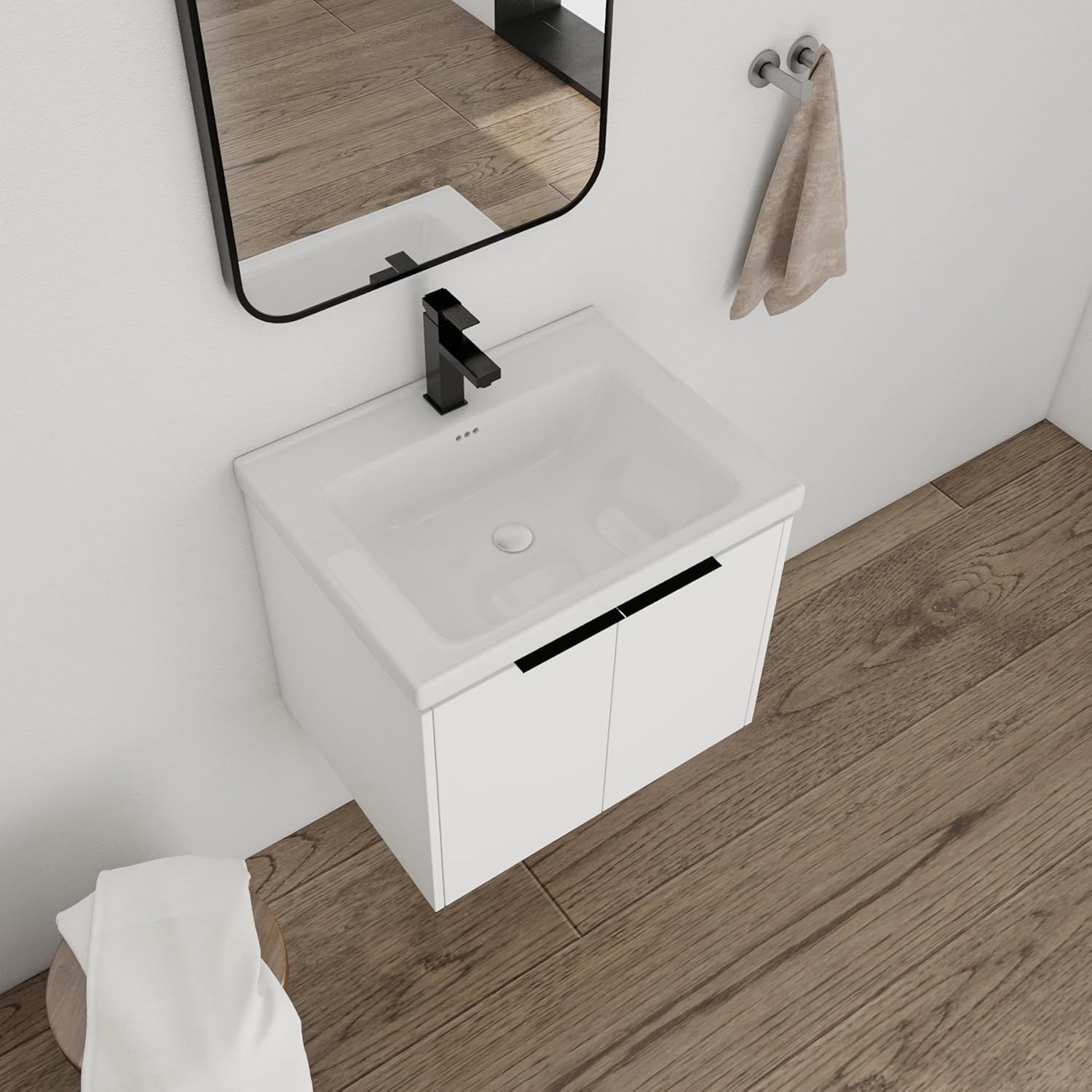 24" Bathroom Vanity with Sink, 24 Inch Floating Bathroom Vanity, Modern Bathroom Vanity, White Wall Mounted Cabinet Set