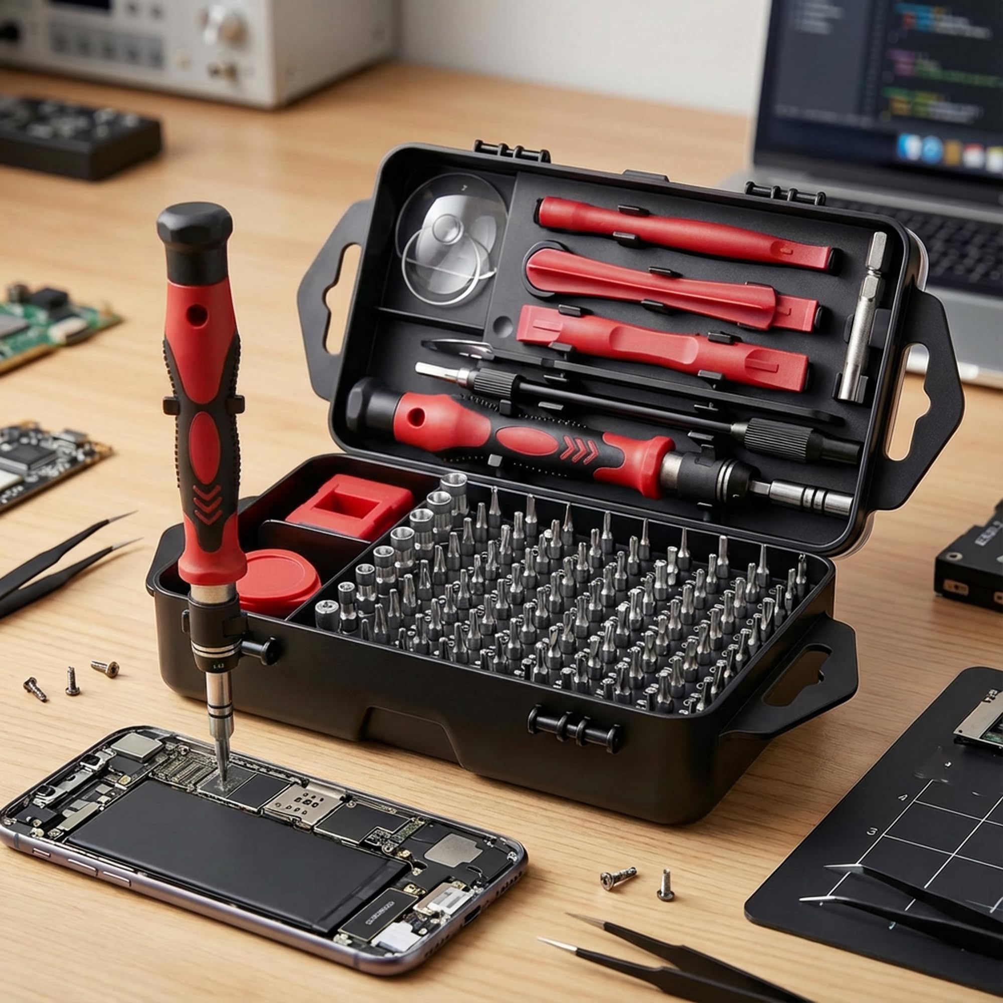 115-in-1 Precision Screwdriver Set B, Electronics Repair Tool Kit, Micro Magnetic Bit with Flexible Shaft for Phone, Mac, Computer, Watch, Console, Doorbell, Electronic Tools Gift RED