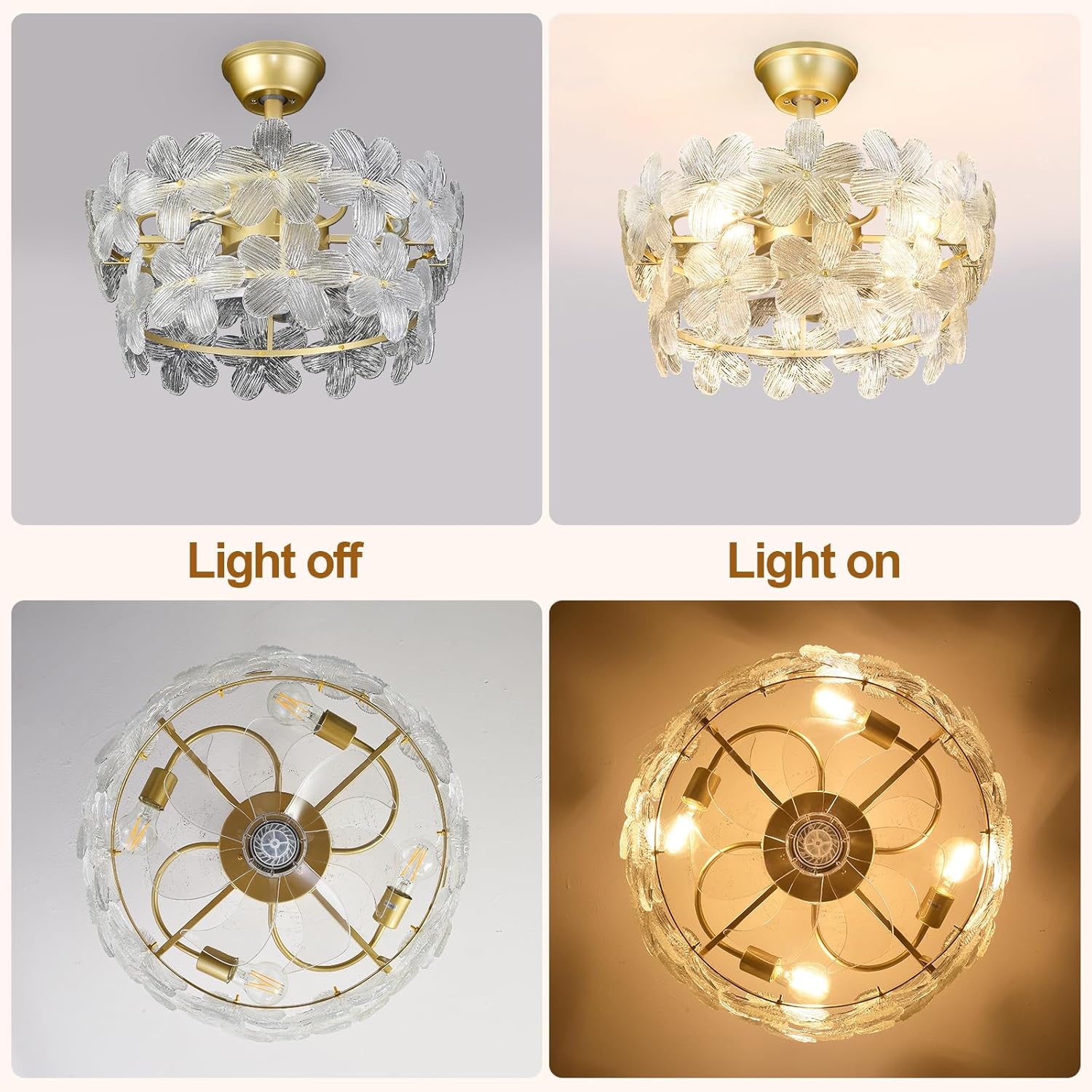 Depuley Bedroom Ceiling Fan with Lights: 20" Gold Chandelier Small Fan with Remote Control - Modern Flower Fandelier for Girl's Bedroom Living Room Nursery (E26 Bulbs Not Included)