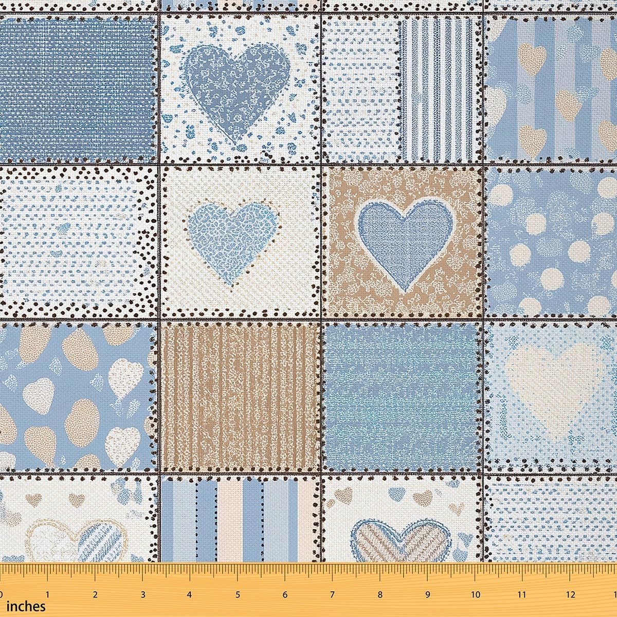 Feelyou Vintage Plaid Fabric by The Yard, Patchwork of Beige and Jeans Upholstery Fabric, Paisley Heart Grid Pattern Decorative DIY Indoor Outdoor 10 Yards, Blue