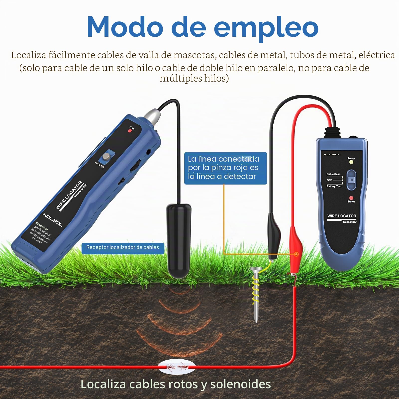Buscador de cables subterráneo, comprobador de cables F02 Pro para localizar cables y alambres de control, alambres de mascotas, equipado con batería recargable de 1100 mAh …