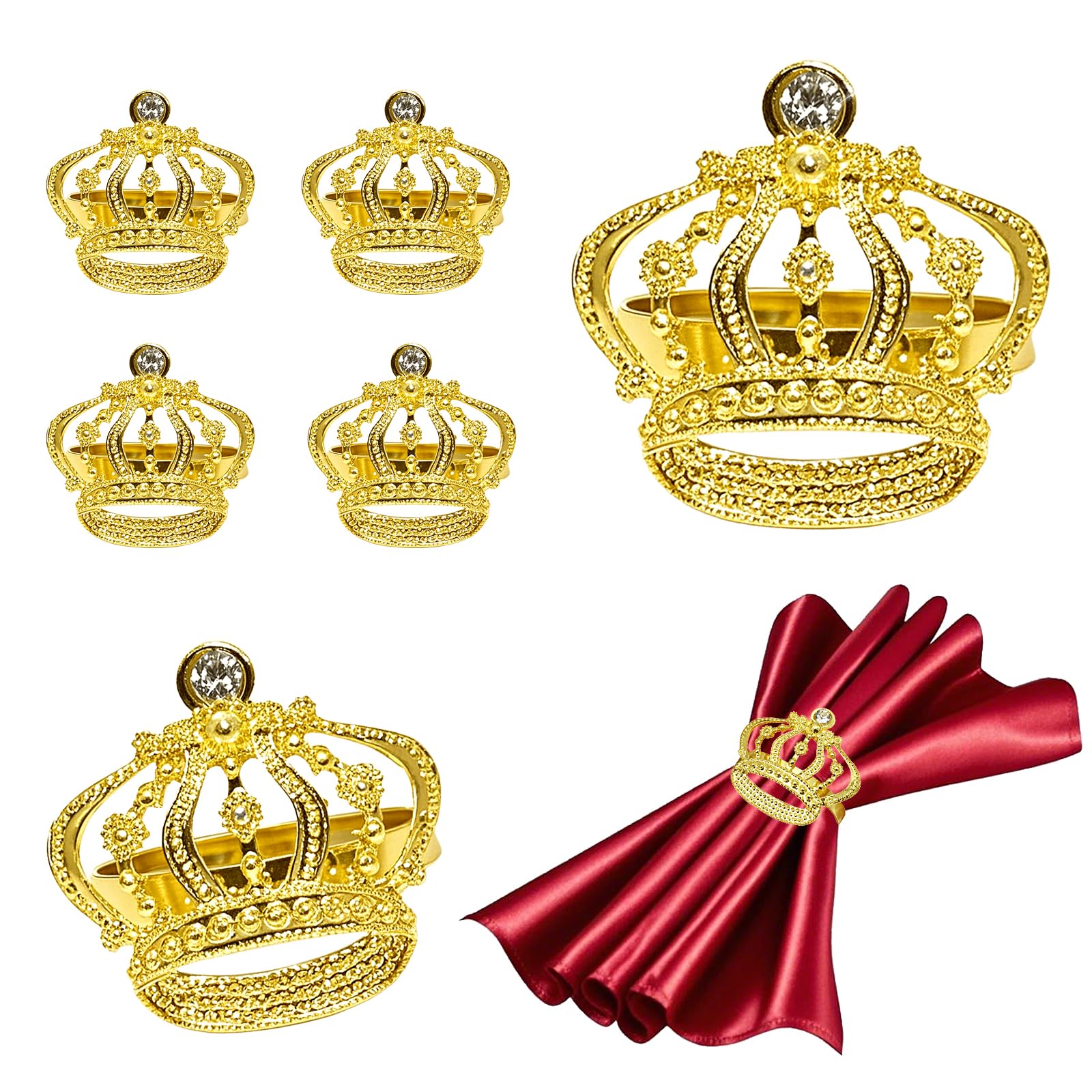 Davifina Napkin Rings Set of 6 Gold Napkin Rings for Napkins,Crown Napkin Ring Holders,Bling Metal Napkin Holders for Cloth Napkins,Christmas Wedding Napkin Buckles, Baby Shower Dining Table Decor