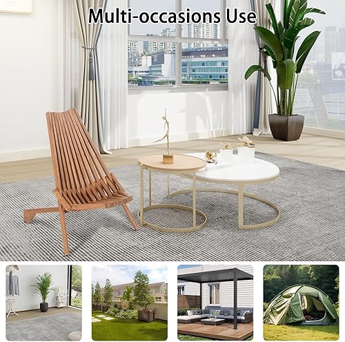 Miniatura 7 de Wooden Folding Adirondack Chair, FSC Certified Acacia Wood Low Profile Portable Outdoor Chair for Patio, Porch, Poolside, Backyard, Garden, Balcony