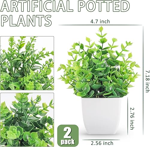 Miniatura 2 de ZJIA 2 paquetes de plantas artificiales pequeñas en macetas para decoración del hogar, dormitorio, baño, granja, cocina, interior