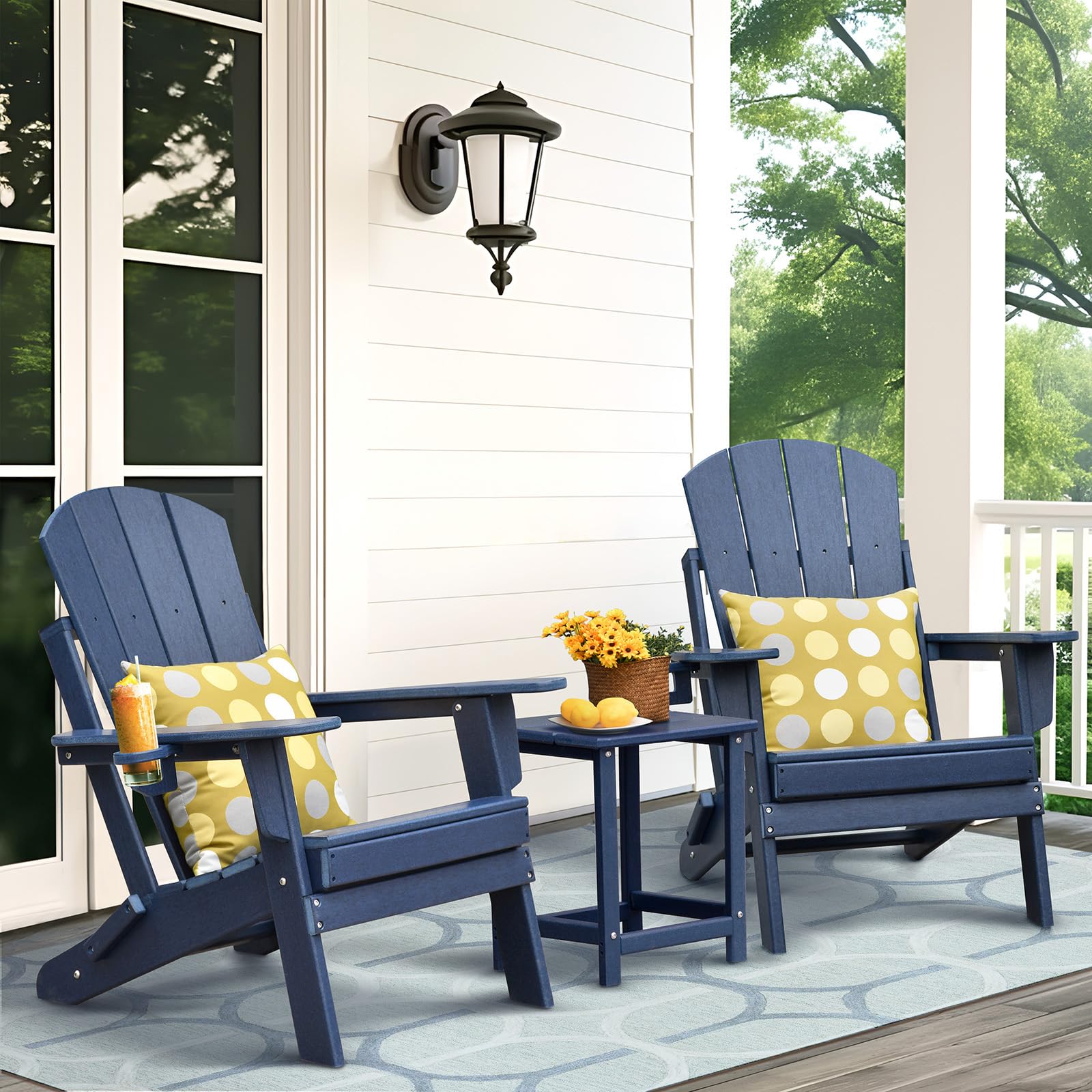 ART TO REAL ATR Klappbar Adirondack Stuhl Set of 2,Adirondack Chair Kunststoff mit Getränkehalter,Wetterfester Gartenstuhl Outdoor Sessel, Relaxsessel Plastik Garten Terrasse,Navyblau