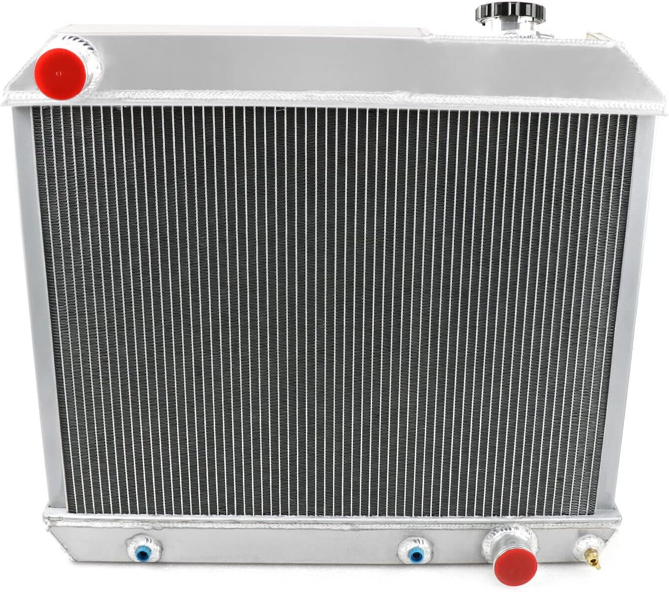 Aluminum Radiator for 1961-1966 Chevy C10 C20 C30 K10 K20 GMC Oldsmobile Pontiac Catalina Trucks Suburban Bonneville Cutlass L6 V8 3 Row Full Aluminum Radiators +Shroud Fan +Relay Kit