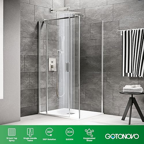 Miniatura 8 de gotonovo - Sistema de ducha de lluvia de 10 pulgadas de níquel cepillado de lujo, cabezal de ducha de alta presión, juego de grifo de ducha de mano