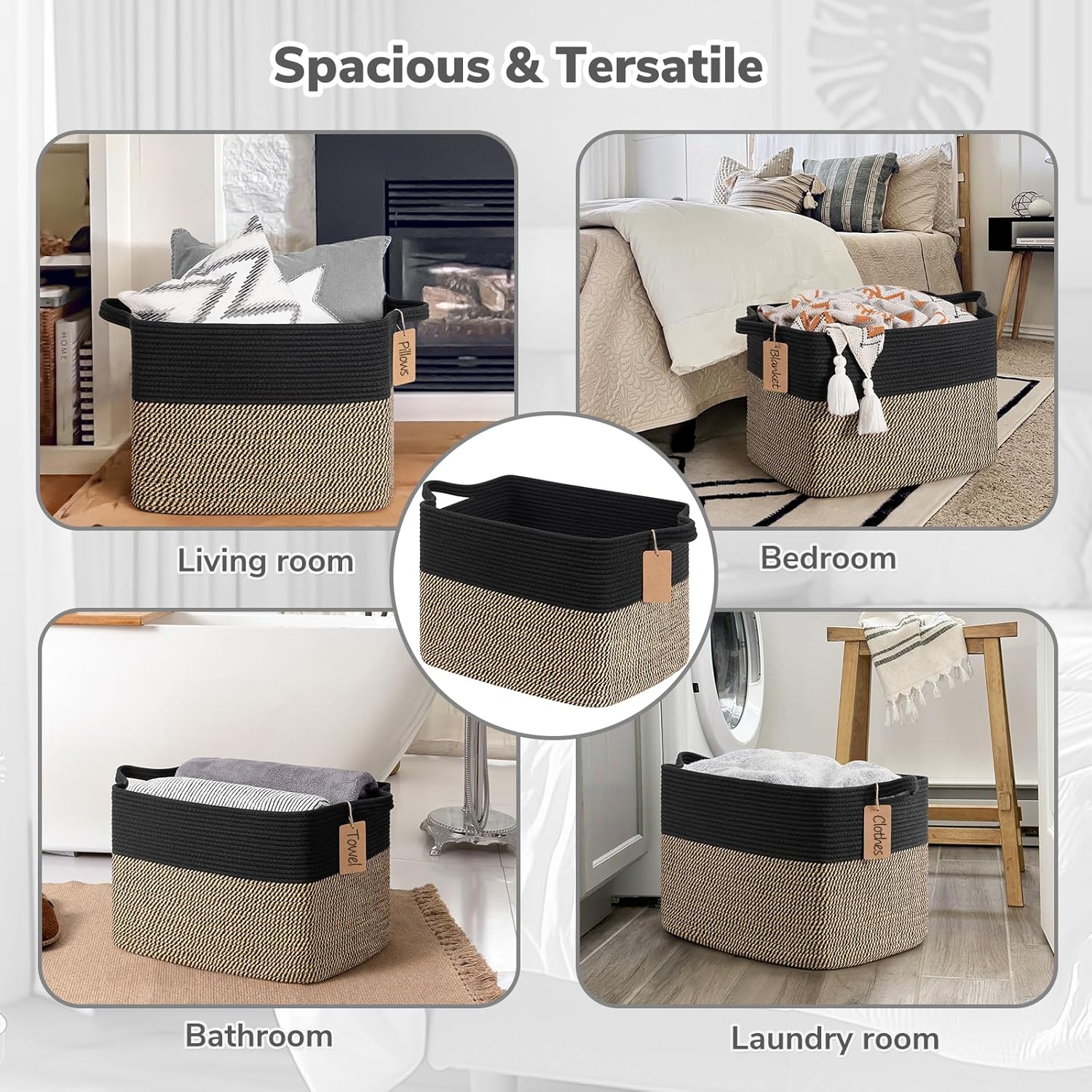 Goodpick Woven Storage Baskets for Organizing, 18" x 14" x 12" Wicker Laundry Basket for Shoes,Towel, Blanket Basket for Living Room, Toy Baskets Storage Kids with Handles