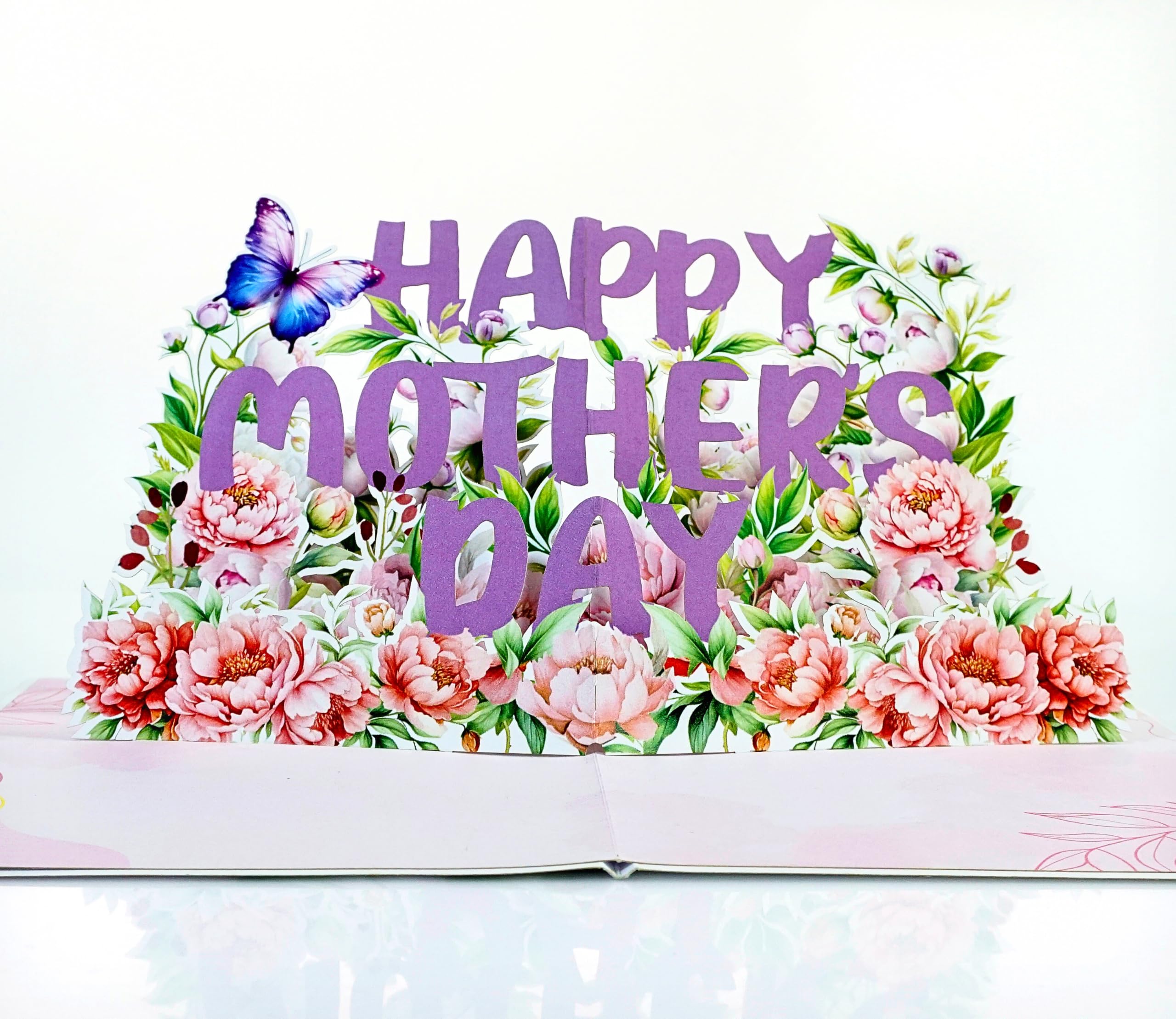CUTPOPUP MothersDayText Purple, Mothers Day Card Pop Up, 3D Birthday Greeting Card, Mother's Day for Women, Mom, Wife, Grandma, Daughter (MothersDayText Peony) SD234US1520