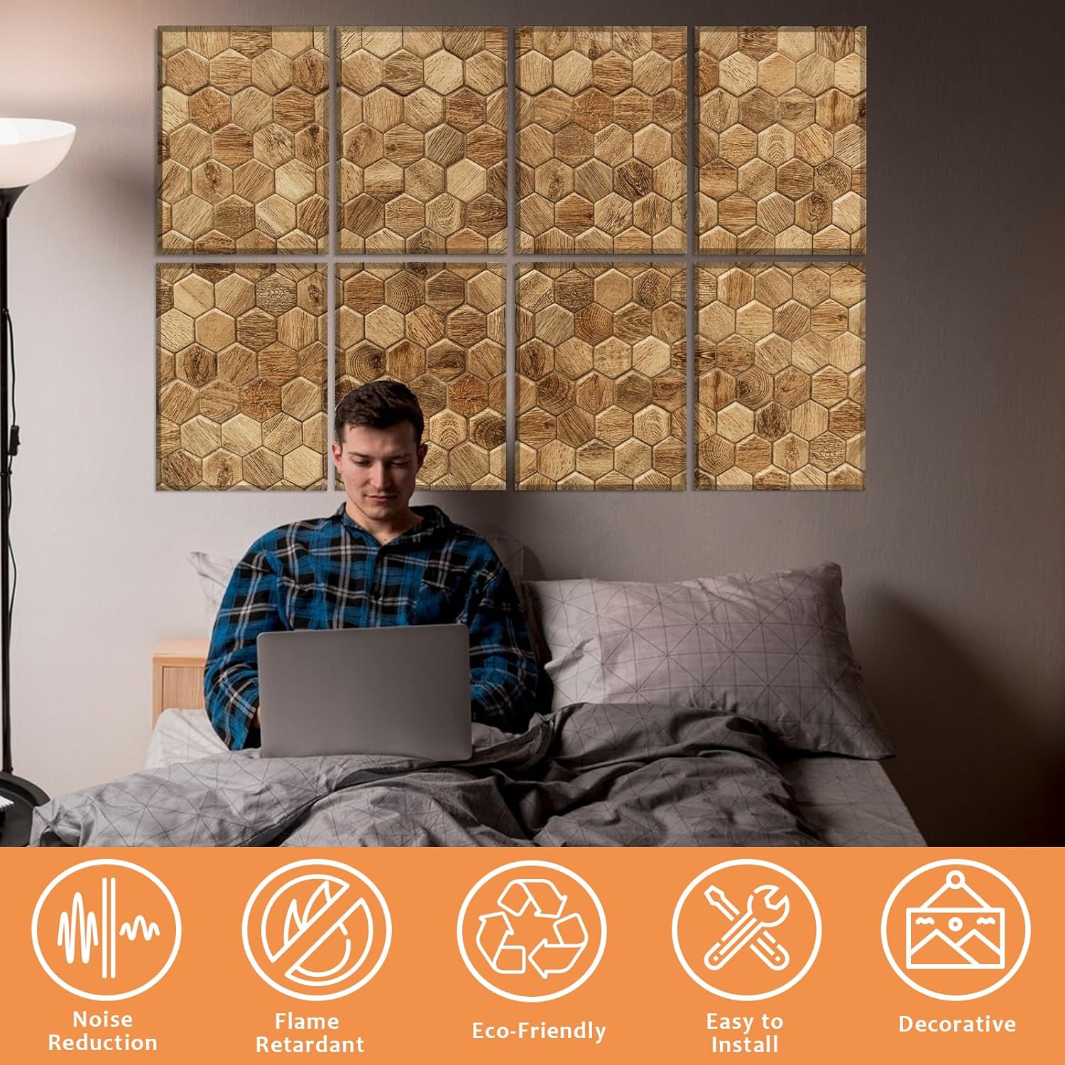 8 Pack Art Acoustic Panels Soundproof Wall Panels, 48X32Inches Sound Dampening Panels Self Adhesive Sound Absorbing Panels Acoustic Wall Art for Recording Studio Home Office Acoustical Treatment