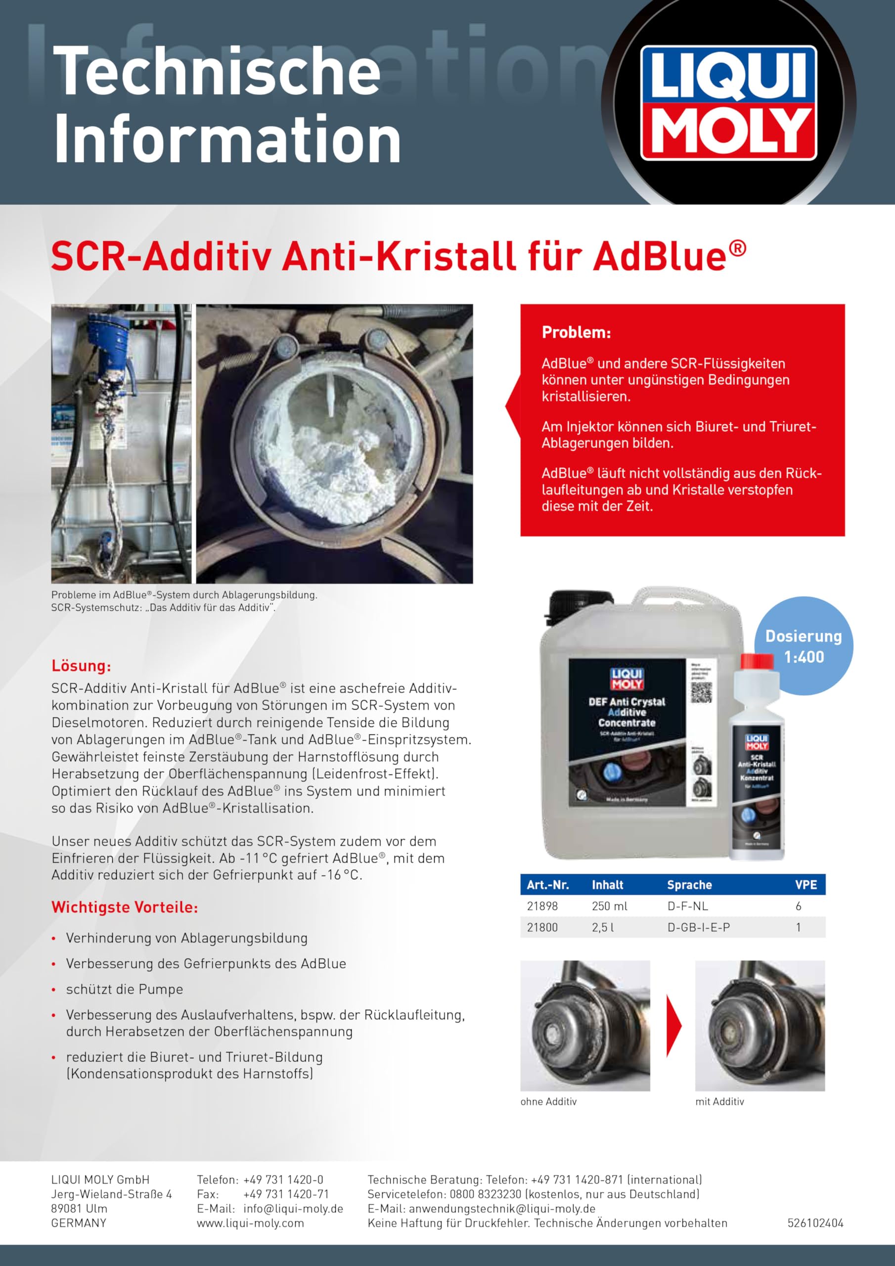 Schutzhandschuhe + 2xLM 250ml 21898 SCR Anti-Kristall Additiv Konzentrat für AdBlue, reduziert die Bildung von Ablagerungen im AdBlue-Tank