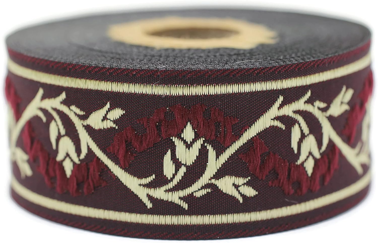 11 Yard Spool 1.37 inches Wide Claret Red Gold Tulips Jacquard Ribbon Woven Trim Woven Retro Fabric Home Decoration Embellishment Homecoming Mum Accessories Supplies Lace Vintage 35094