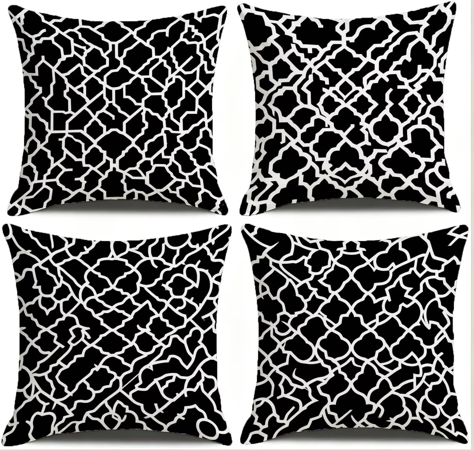 Coussin Exterieur Impermeable Noir Et Blanc, Taie Oreiller 45x45, Cod-304