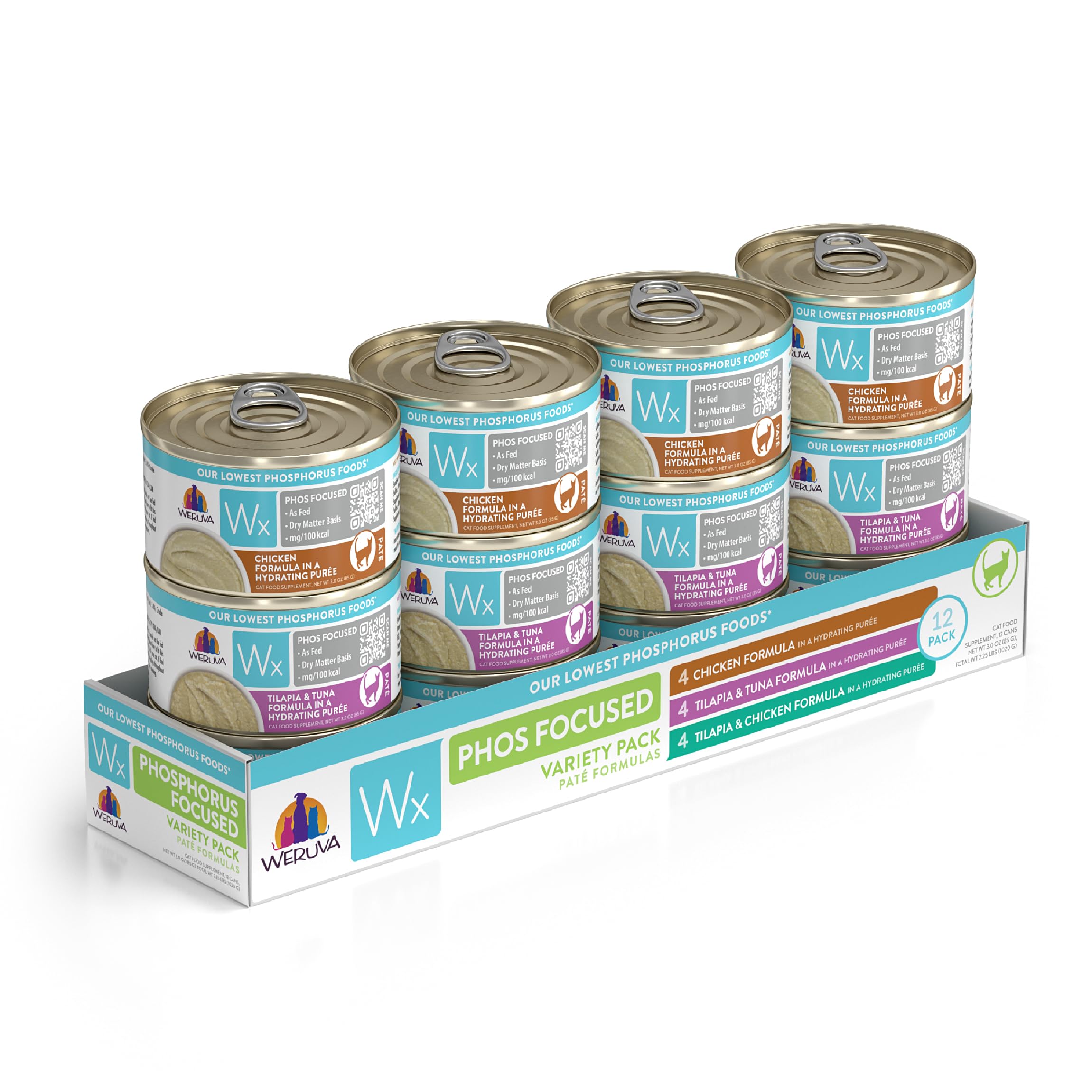 Weruva Wx Phos Focused, Pate Formulas Variety Pack, 3oz Can (Pack of 12)