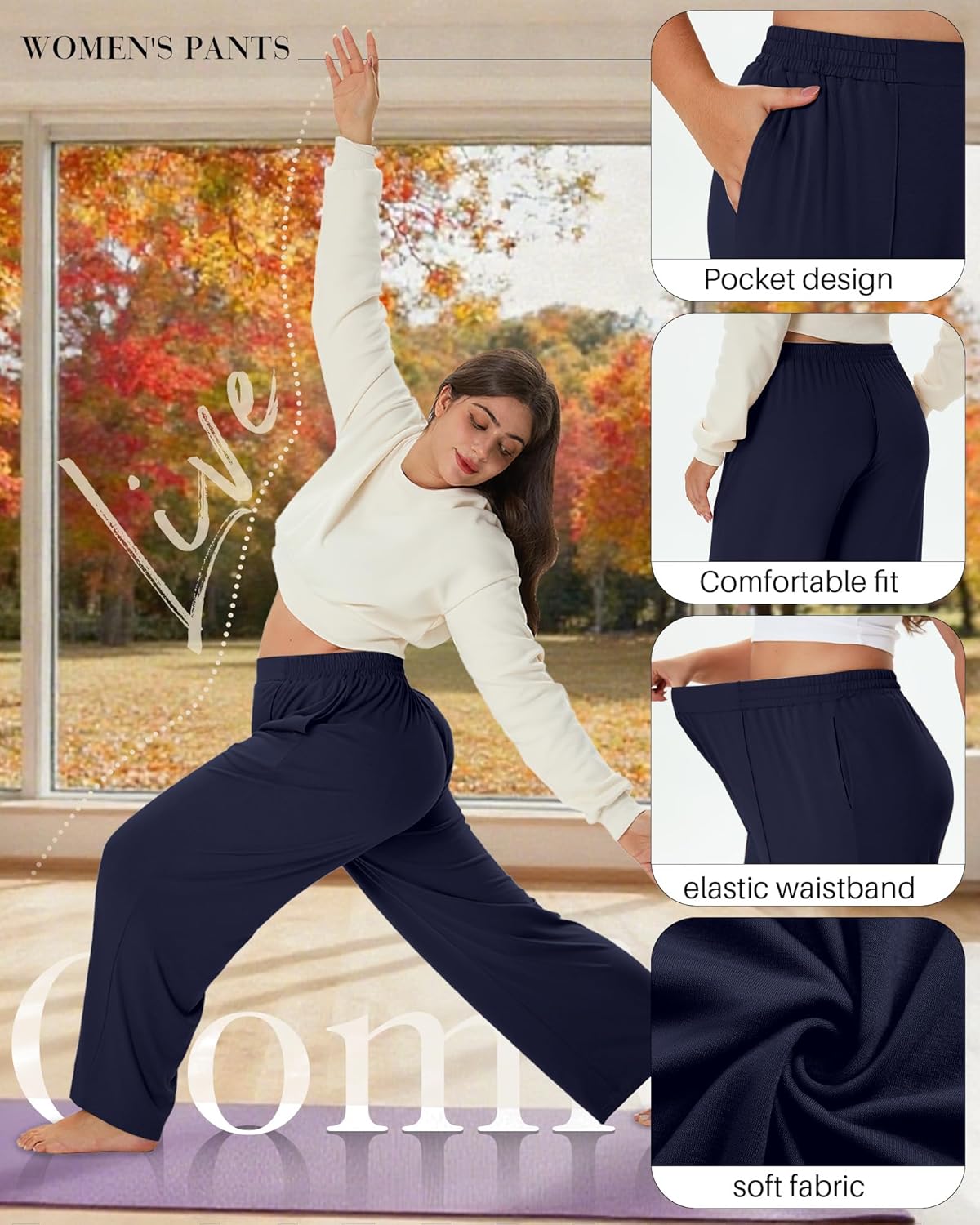 3 Pack Women's Plus Size Pants Wide Leg High Waist Casual Lounge Yoga Pants Baggy Stretchy Seams Joggers Trousers - Image 3