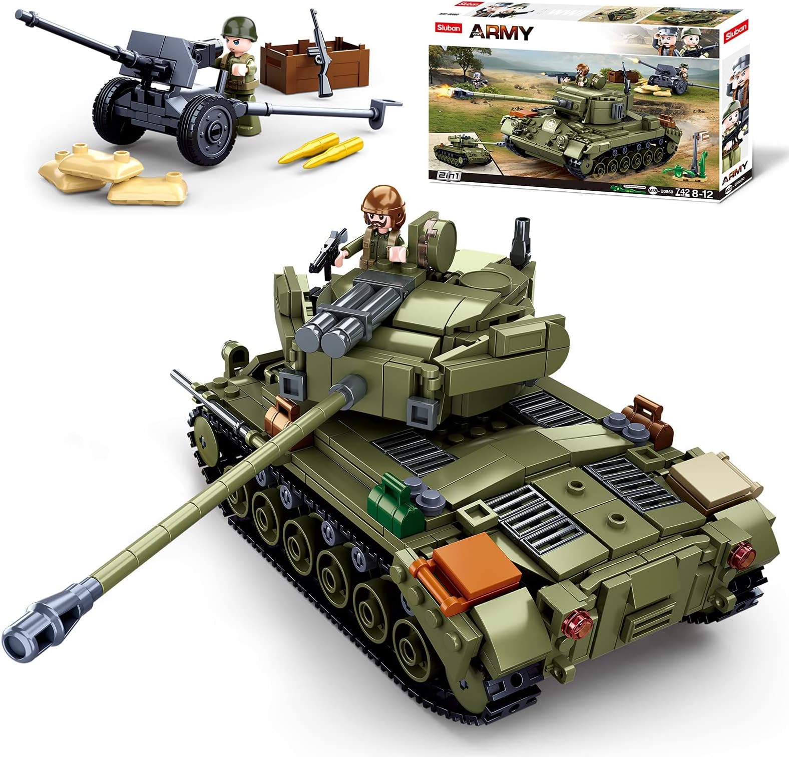 SlubanWWII-M261 Pershing Medium Tank Building Blocks Toy, 2 in 1 Educational Learning Construction Toys Set for Kids Boys Grils Ages 6 and up (742 pcs)