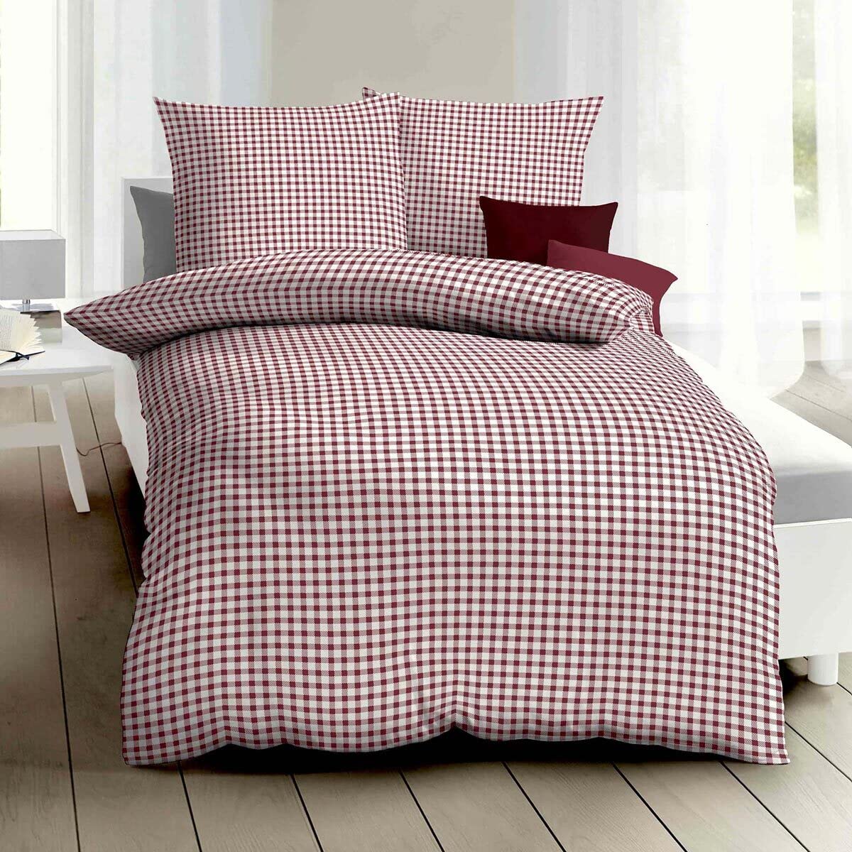 Housse De Couette à Volants Rouges Style Ferme Française Vintage - Parure De Lit Super King 260x240cm