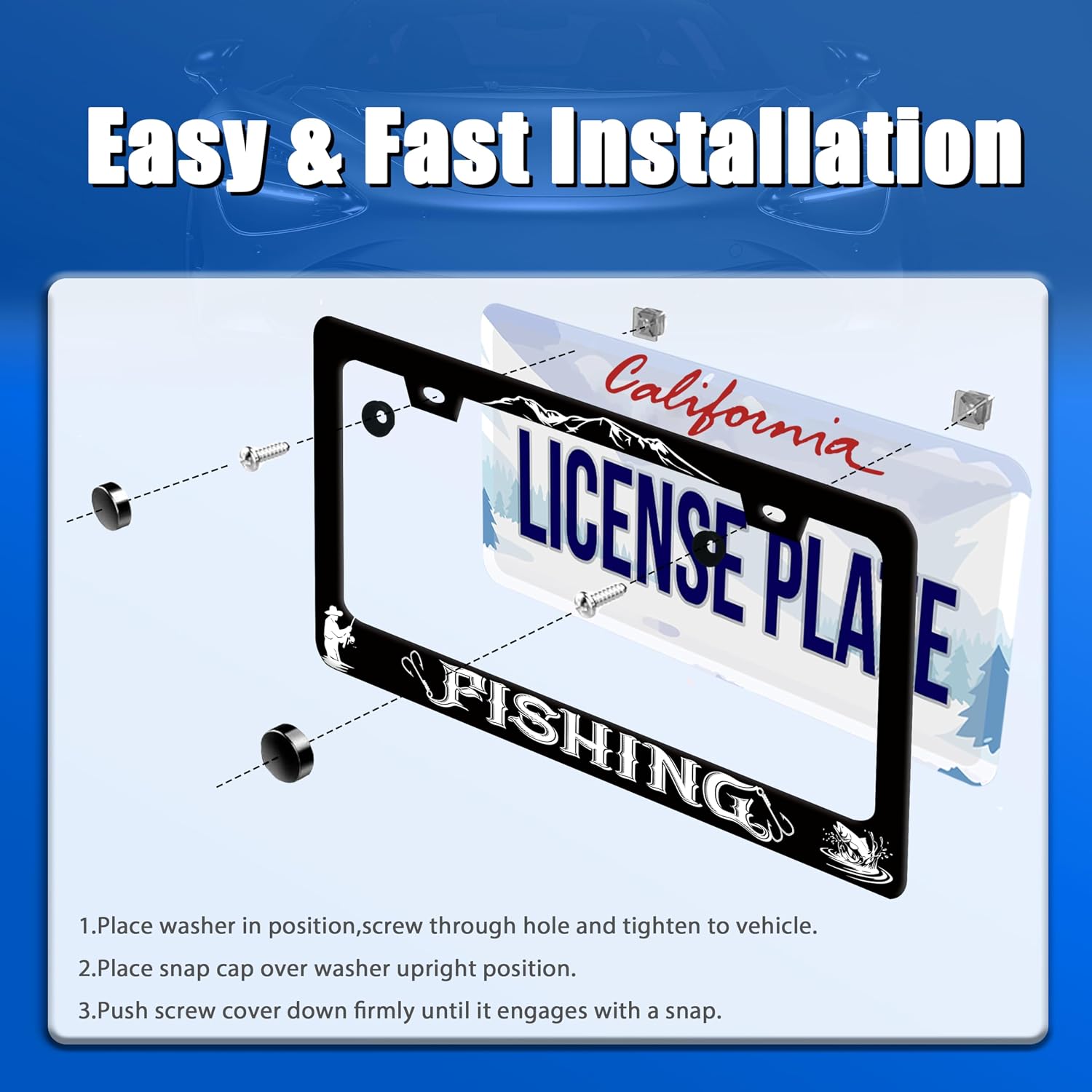 Fishing License Plate Frame Stainless Steel Accessory 12.3x6.3 Inch image 3