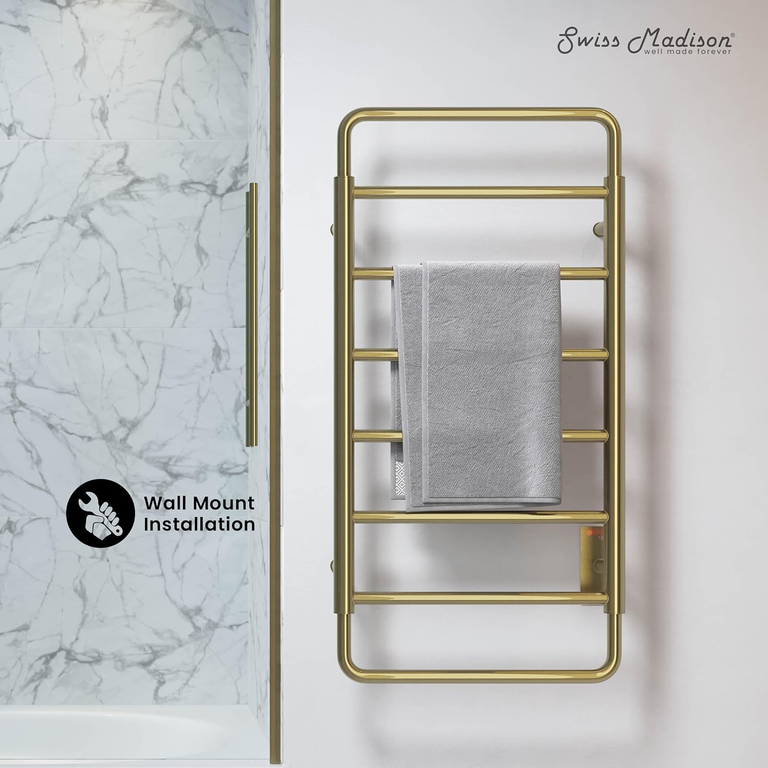 Swiss Madison Ivy 8-Bar Electric Towel Warmer Heated Towel Racks for Bathroom in Brushed Gold