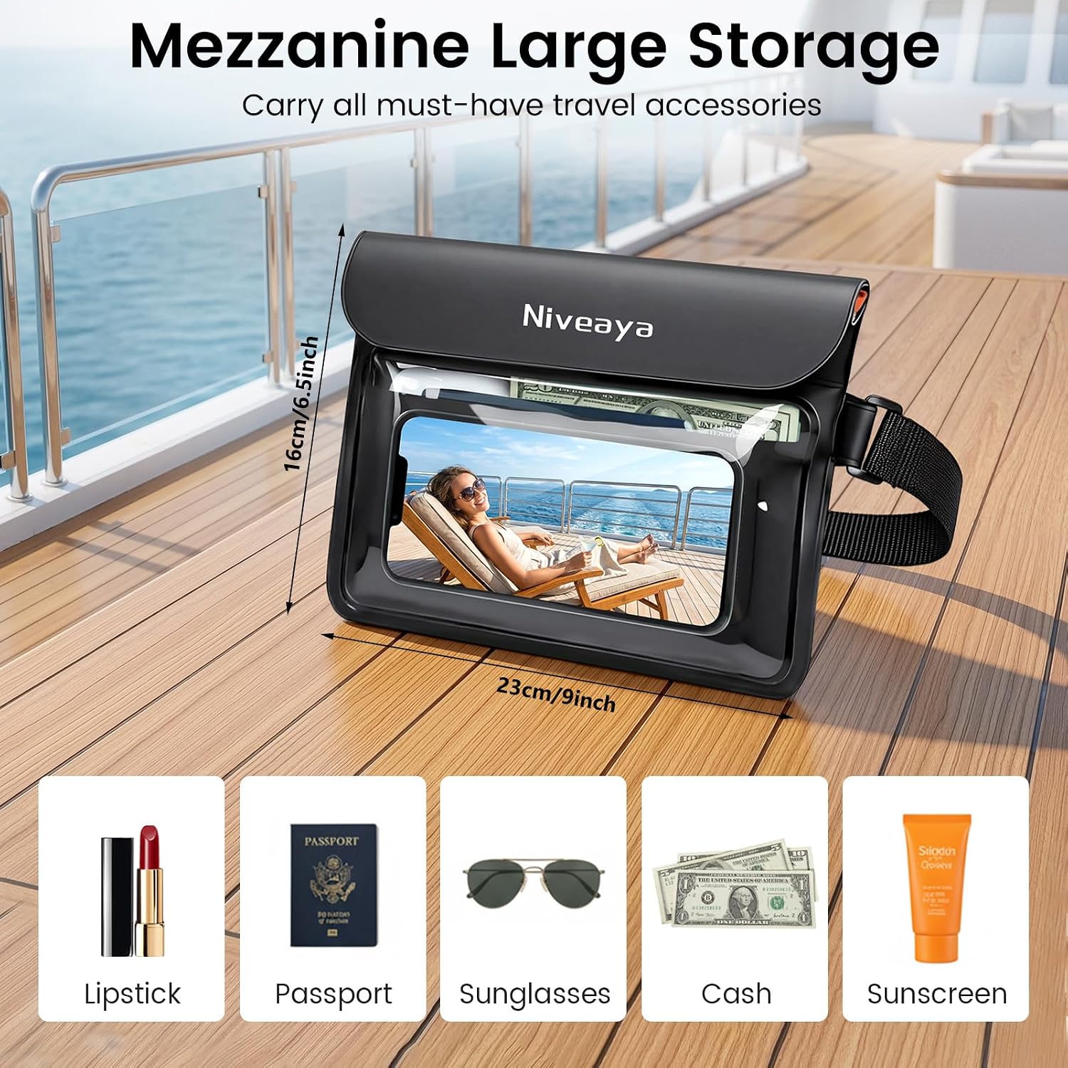 Niveaya IPX8 Waterproof Fanny Pack, Divider Holds Passport Cash-2 Pack