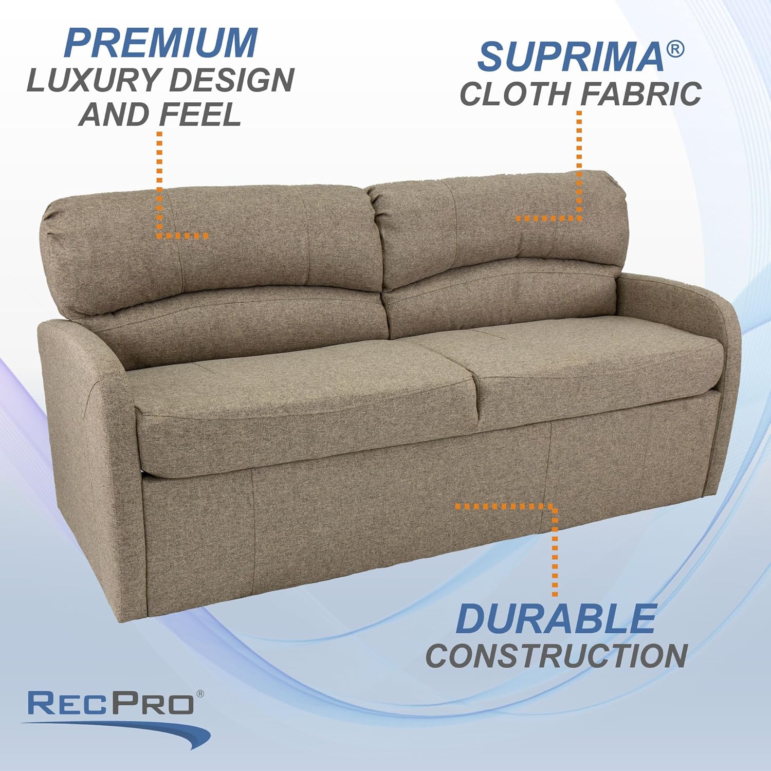 RecPro 70" RV Jack Knife Sofa w/Arms | RV Sleeper Sofa/Couch/Furniture/Living Room (Slideout) (Oatmeal)