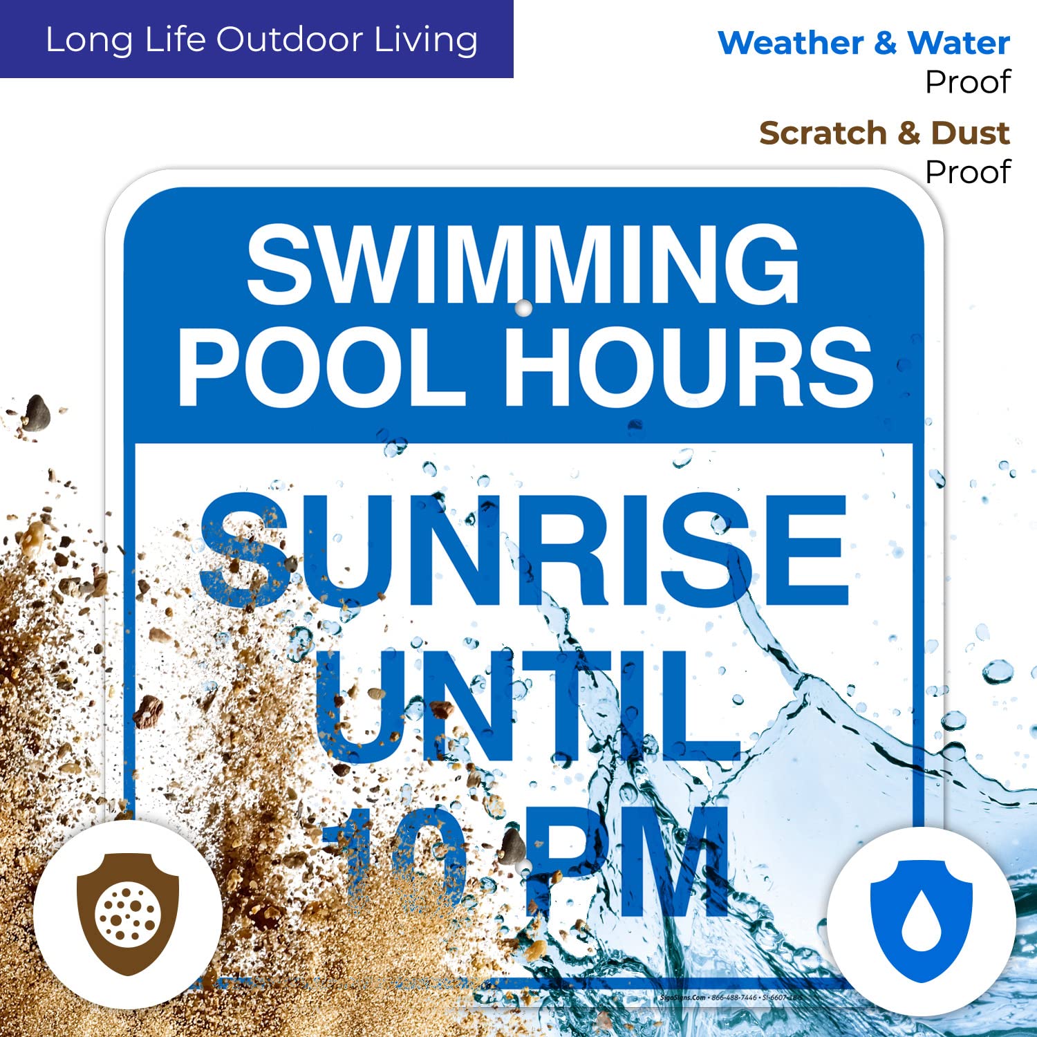 Swimming Pool Hours Sign, Pool Sign, 18x18 Inches, 55 mil Thick HDPS (high Density polystyrene), Made in USA by Sigo Signs