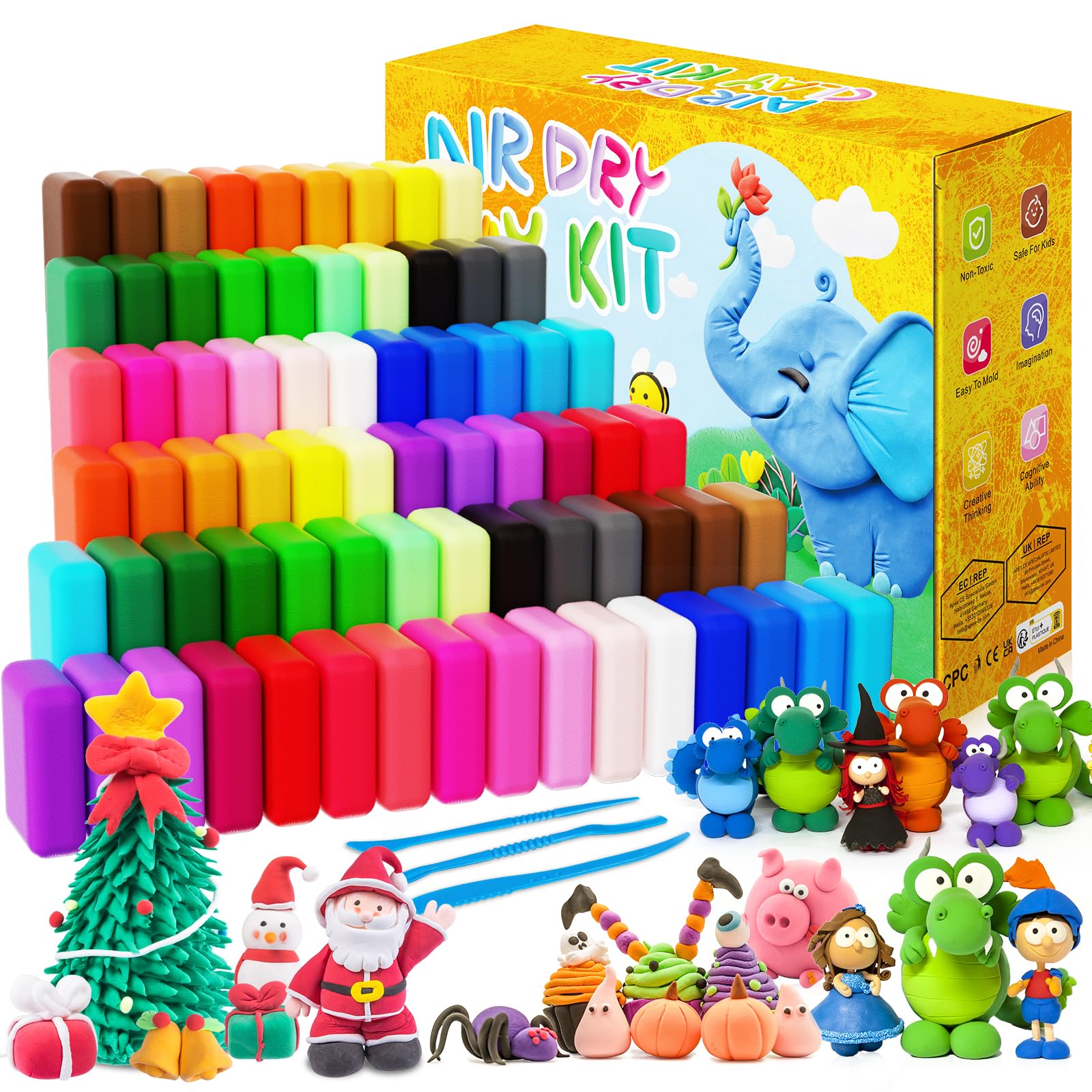 Air Dry Clay, 72PCS Colors Modelling Clay with 6 PCS Tools & Project Booklet,No-Toxic Modeling Clay & Dough,DIY Creative Ultra Soft Light Magic Clay,Gift for Kids