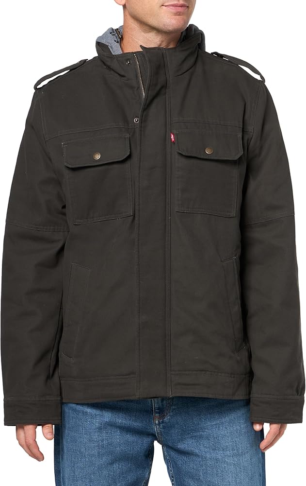 Levi's Men's Hooded Utility Jacket, Olive Cotton Canvas, Large at