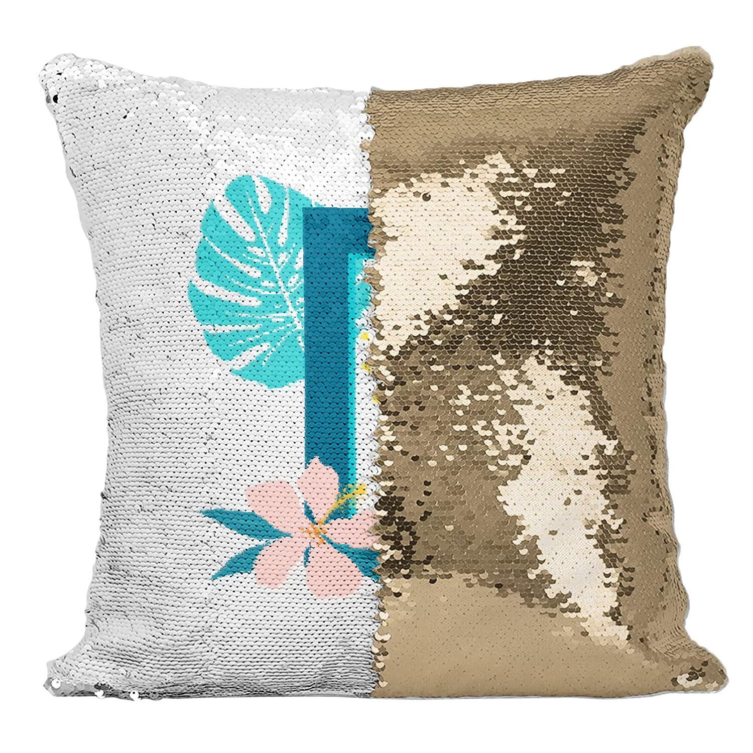 Coussin sequin paillettes doré avec prénom D Daniela | Déco salon