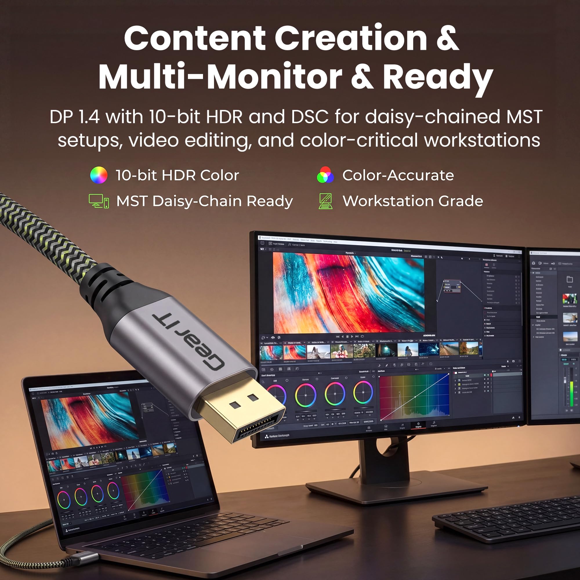 GearIT Lot de 5 câbles DisplayPort vers DisplayPort 1.4 (8K @ 60 Hz, 4K @ 144 Hz, 2K @ 165 Hz), 5 m
