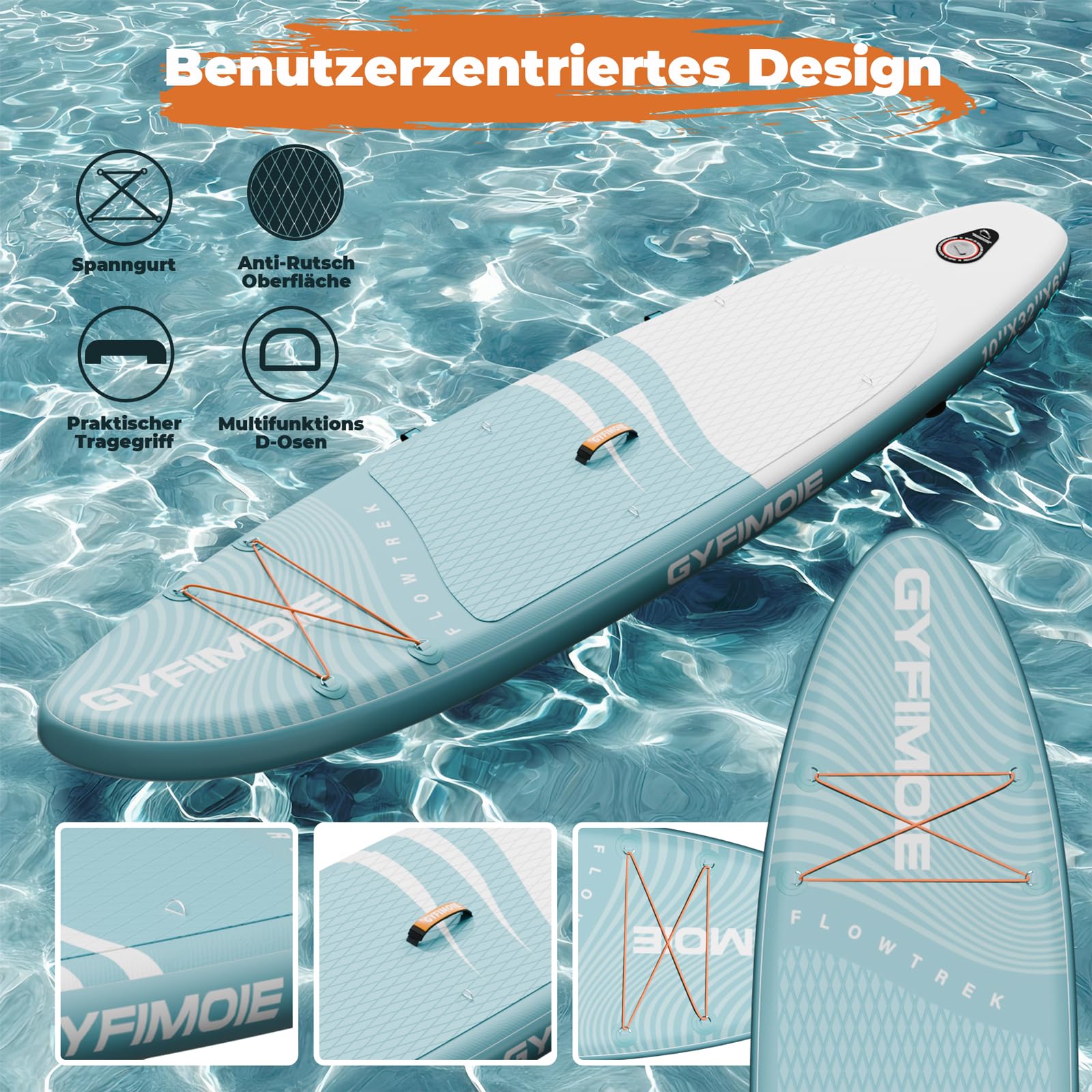 Gyfimoie 325cm Premium Stand Up Paddling Board, SUP Board Set, Aufblasbar, Mit Universal Kamerahalterung, Komplettes Zubehör, Verstellbares Paddel, für Anfänger, Fortgeschrittene