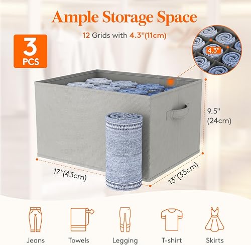 Miniatura 2 de Lifewit Organizador de jeans para armario, cubos de almacenamiento de pantalones de gran tamaño, 12 celdas, organizador plegable de cajones de ropa