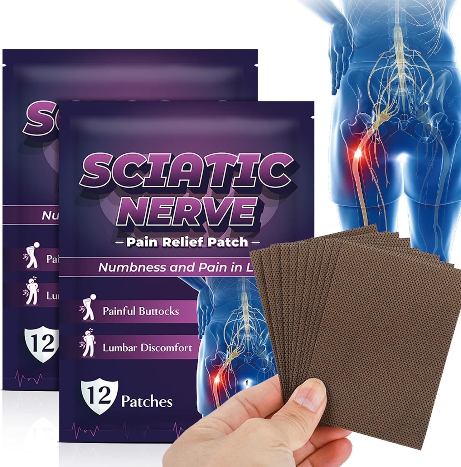 60 Sheets Sciatica Patch,Sciatic Nerve Pain Patch,Sciatic Nerve Pain