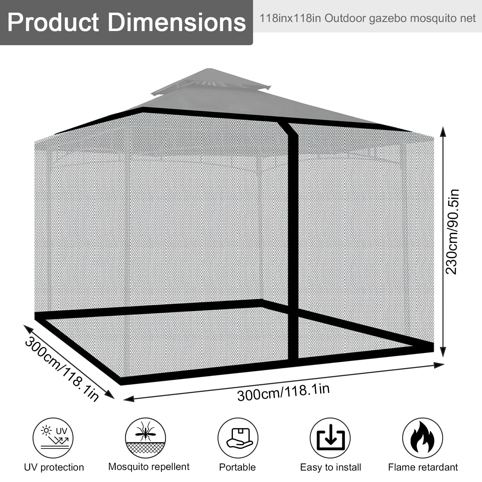 Tenda Zanzariera 3x3 m da Esterno, Gazebo da Giardino, Pergolato, Teli Laterali