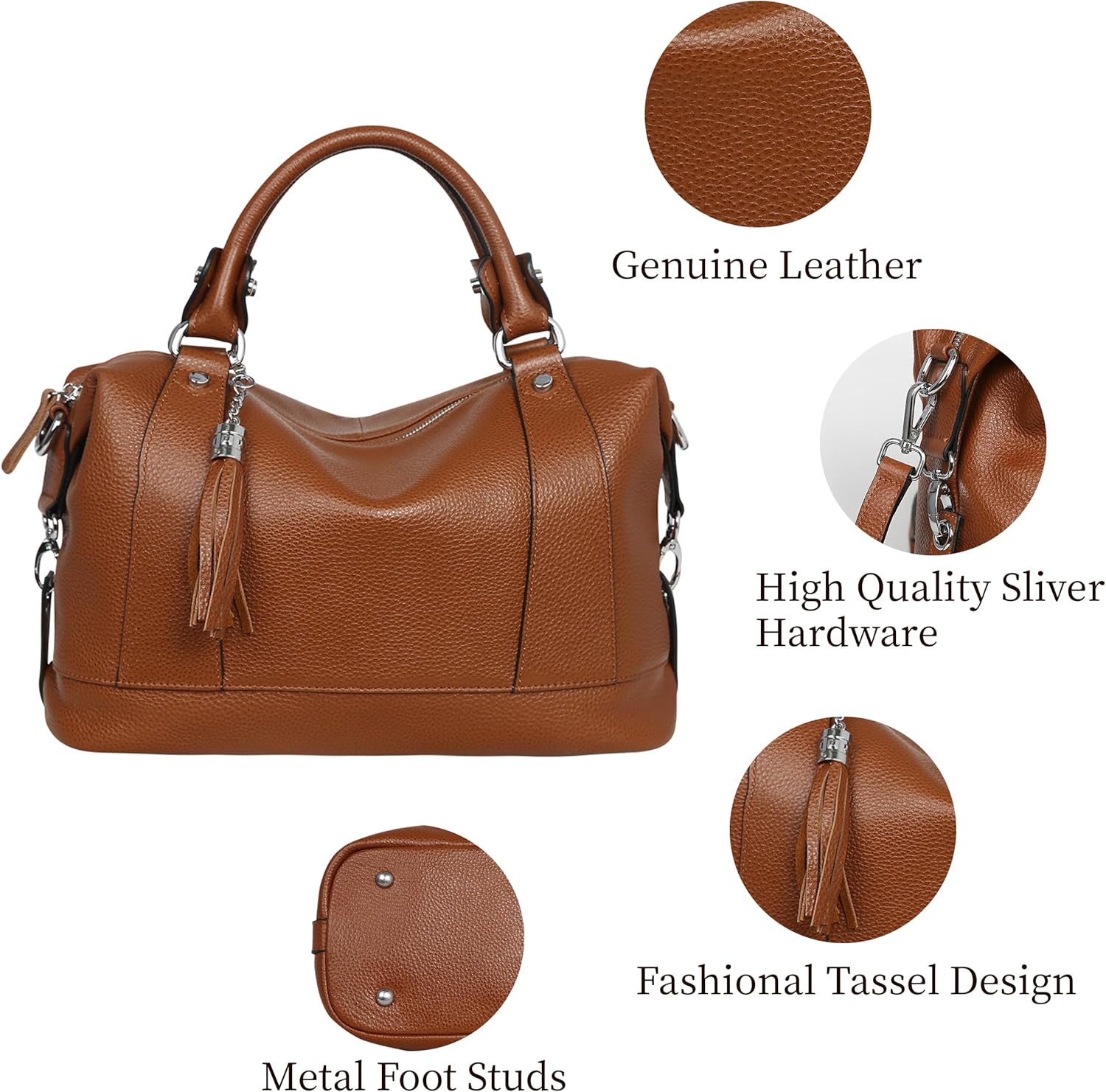 HESHE Womens Genuine Leather Purse Satchel Tote Bags Ladies Real Leather Bags Crossbody Handbags - Image 5