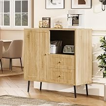 Wood Sideboard Cabinet - Slim Buffet Cabinet with Storage & Drawers | Modern Coffee Bar Cabinet, Small Narrow Accent Credenza with Door, for Kitchen, Dining Room, Entryway, Living Room