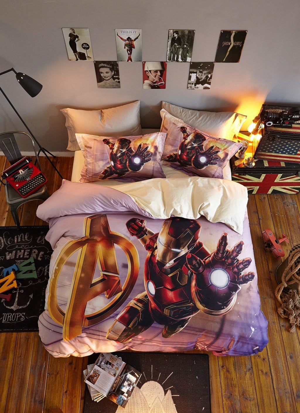 Haru Homie Luxurious 100% Cotton Duvet Cover 3D Iron Man Kids Reversible Bedding Set with Zipper Closure - Comfortable, Fade Resistant and Extremely Durable, Full/Queen(No Comforter)