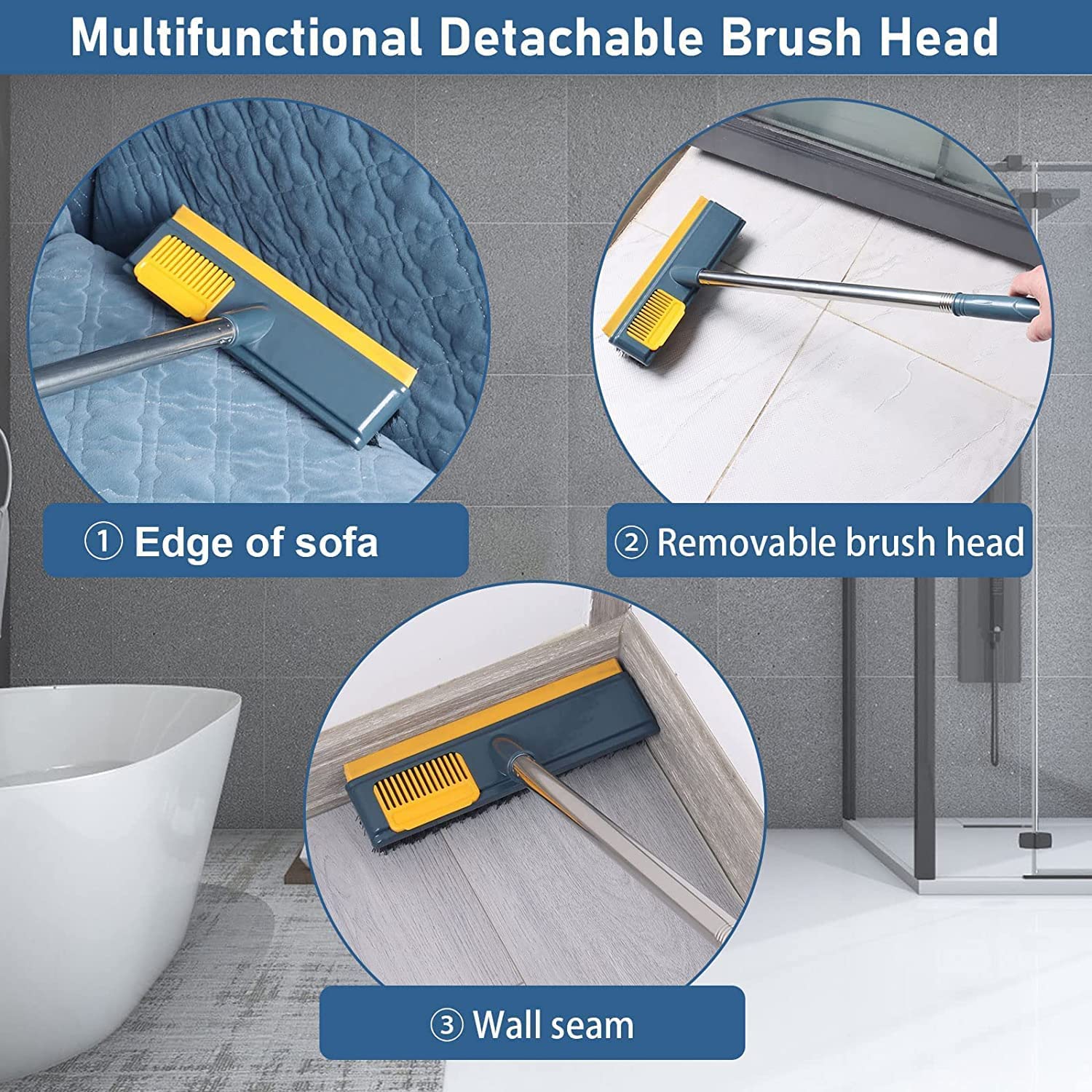 MURTISIDDH Stainless Steel Floor Cleaner Mop Brush Swiper with Strong Bristle | 2 in 1 Scrape Floor Scrubbing Brush with Long Handle | Tile Cleaner 1
