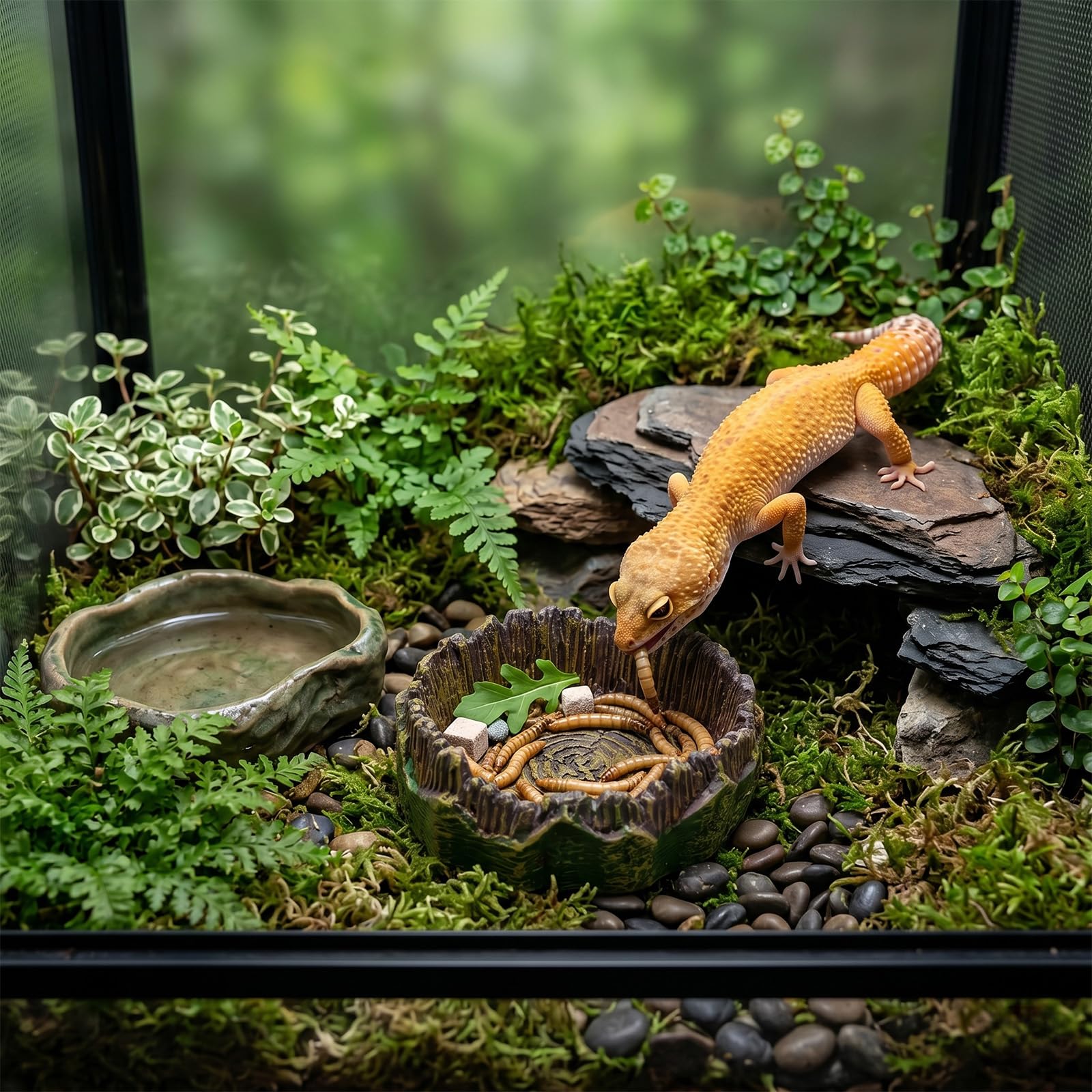 Cuenco de agua, terrario, cuenco de agua, reptiles, comedero para reptiles, terrario, tocón de árbol realista, decoración de terrario, 2 unidades para gecko, barba, lagarto, tortuga, hábitat — view 5