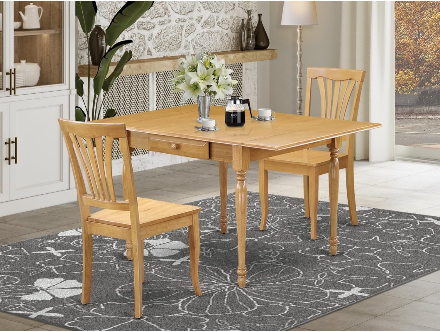 HomeStock Mountain Majesty 3Pc Dinette Sets for Small Spaces Includes A Small Kitchen Table and 2 Wooden Dining Chairs with Wooden Seat, Drop Leaf Table with Slat Back Chairs, Oak Finish