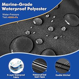 YimSting 1200D Waterproof Boat Cover - Fits 16\' to 18.5\' ft Bass, V-Hull, Tri-Hull, Fish & Ski, Runabout Bowrider Boats - Heavy Duty Canvas Black