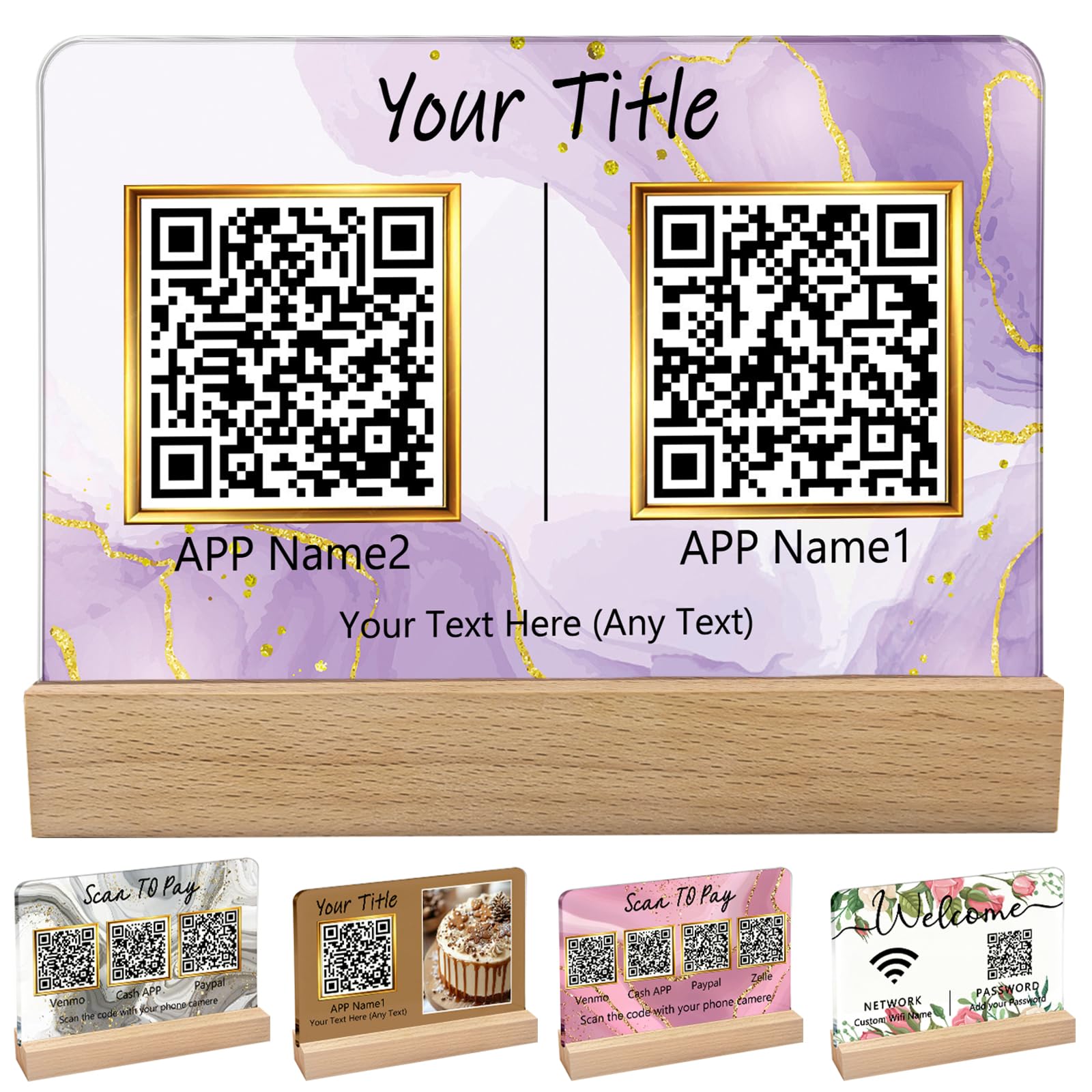 Panneau Acrylique Personnalisé à Codes QR Multiples pour Entreprises Compatible avec Venmo Zelle Cashapp PayPal Réseaux Sociaux et Wi-Fi