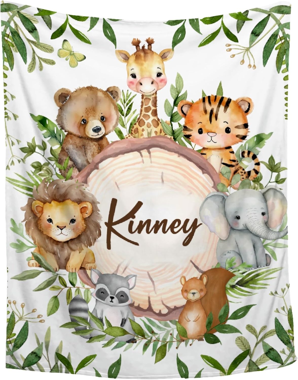 Custom Name Blanket Personalized Baby Giraffe Elephant Throw Blanket Memorial Gifts for Swaddle Toddler Birthday 50"x60" for Teenagers