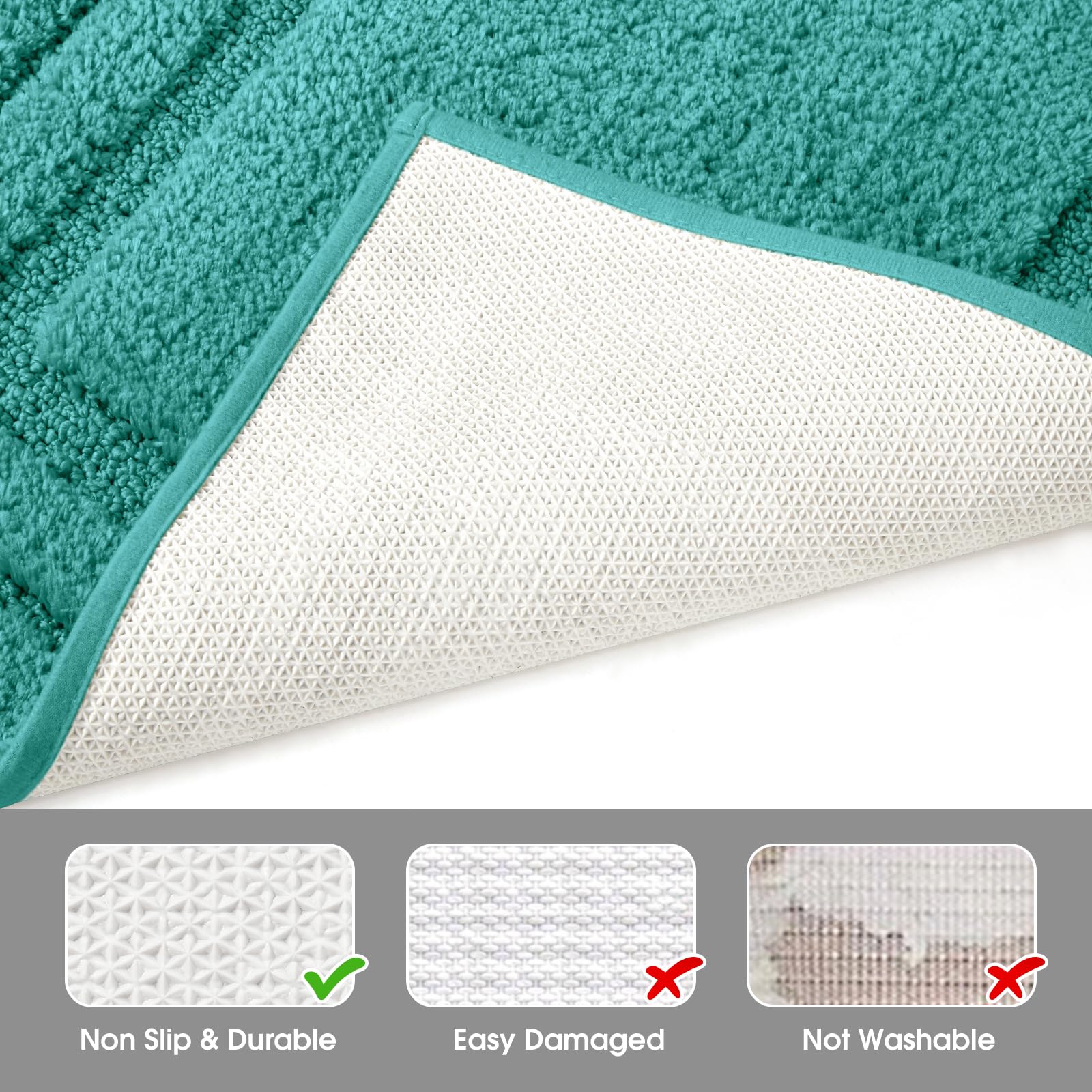 HOMEIDEAS Lot de 2 tapis de salle de bain super doux et absorbants, en microfibre antidérapante, lavable en machine (50,8 x 81,3 cm + 40,6 x 61 cm, bleu sarcelle)