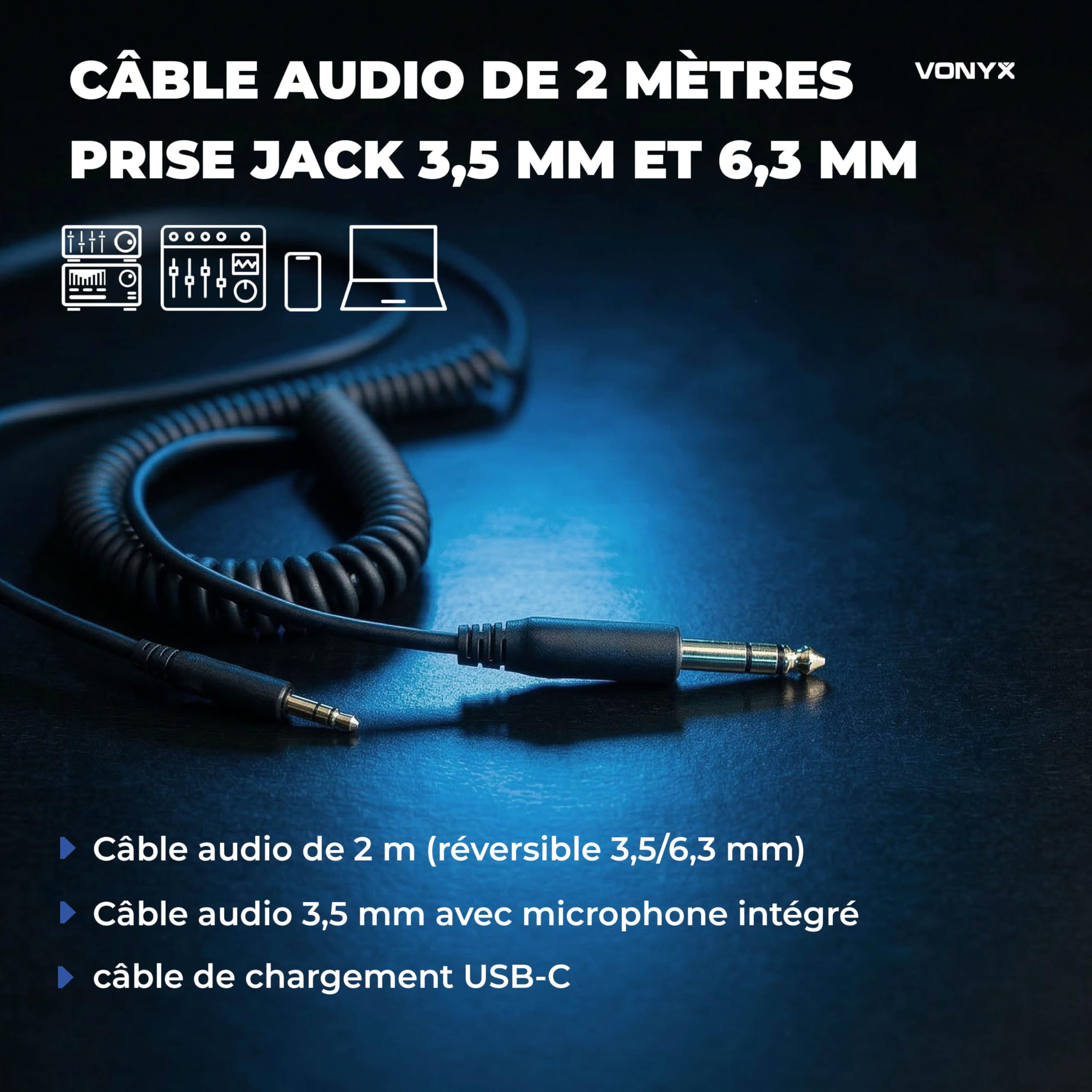 VONYX HDX120WBK Casque DJ BT Polyvalent Noir, Casque Audio sans Fil et Filaire pour Mix, Streaming Smartphone et Écoute Quotidienne avec Sac de Transport
