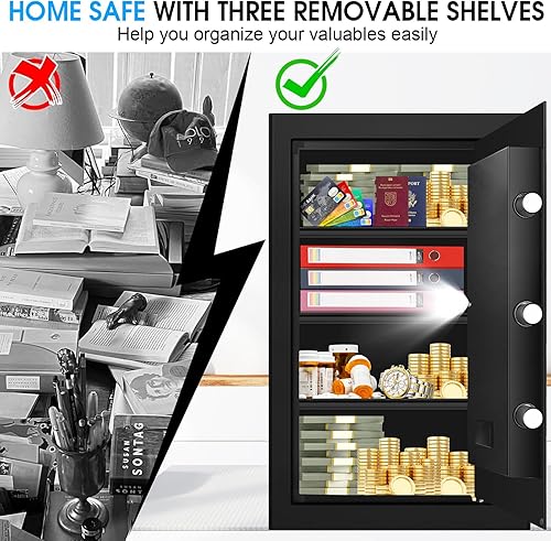 Miniatura 8 de Caja fuerte grande de 5.0 Cub para uso doméstico, caja de seguridad digital con teclado programable, llaves de repuesto y estante extraíble, cajas