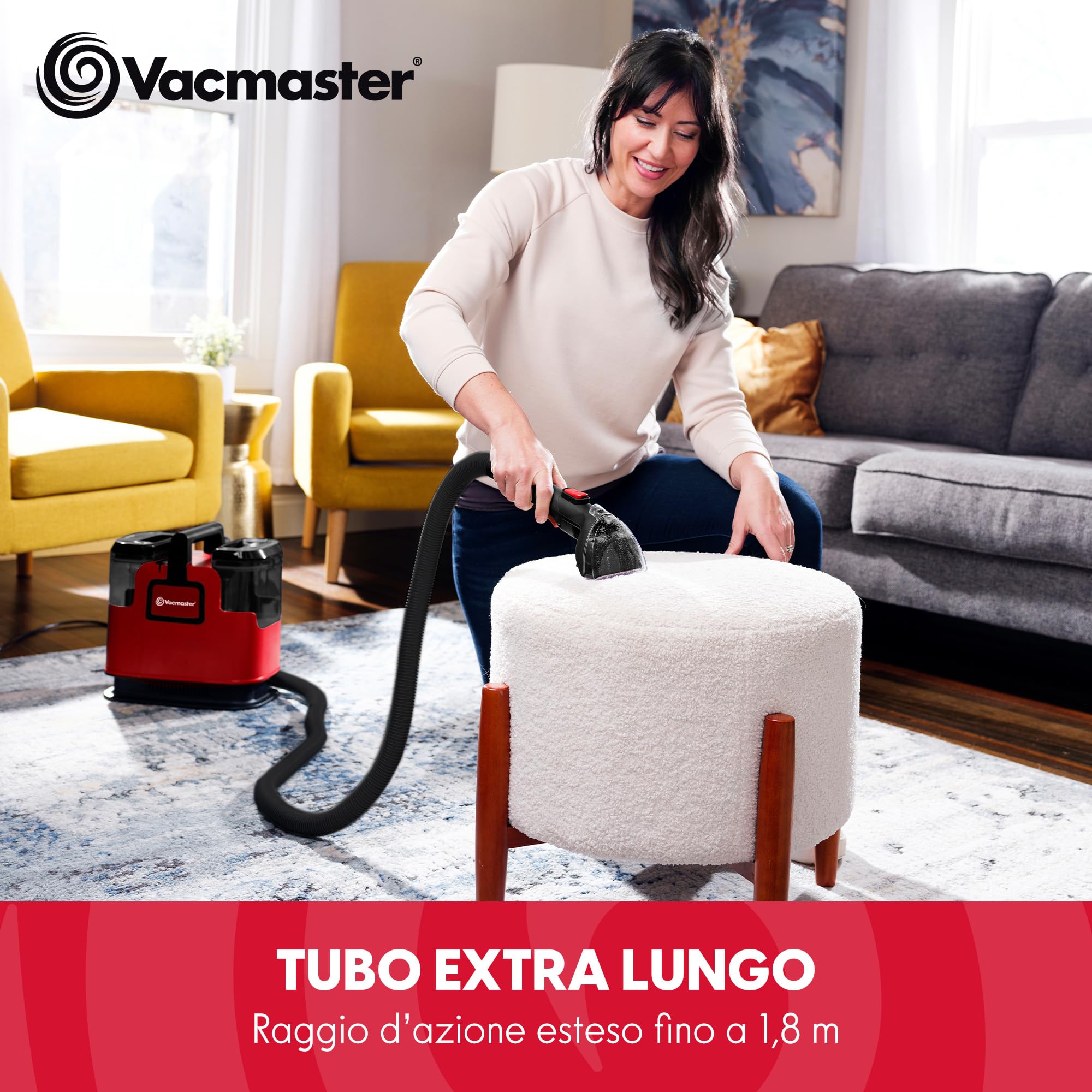 Vacmaster Lavatappeti Aspirapolvere Tessuti Divani-15Kpa Lava Tappezzeria Asciuga e Aspira Acqua Pulitore per Divano Tappeti Moquette Tappezzeria Scale e Auto Pulisci Lavadivani