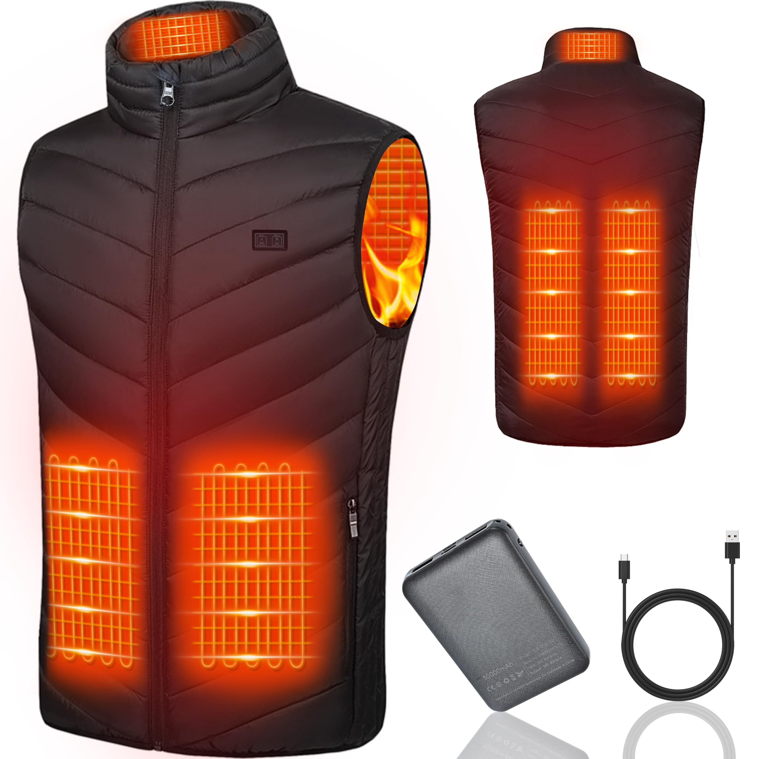 Gilet Riscaldabile per Uomo e Donna, Gilet Riscaldato USB con Batteria da 5 V 10000 mAh, Giacca Calda Invernale per Escursionismo, Caccia, Moto, Campeggio