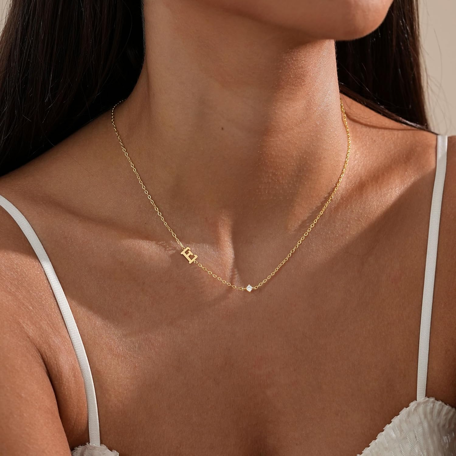 Initial Necklaces for Women,14K Gold Plated CZ Sideways Letter Necklace Dainty Small Cute Gold Initial Necklace Personalized Custom Name Choker Necklaces for Women Non Tarnish Jewelry Aesthetic Stuff - Image 2