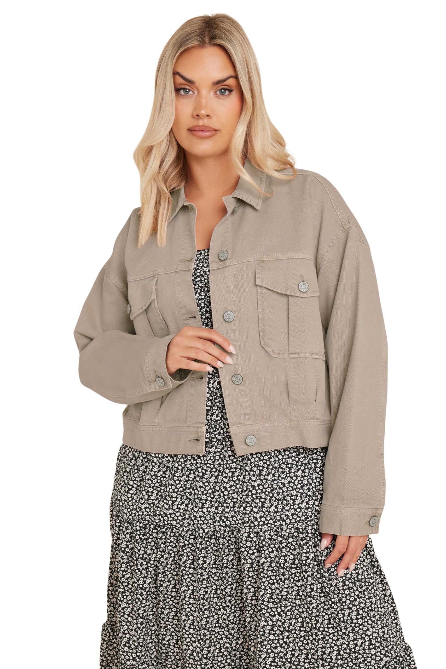 Yours Women's Light Brown Curve Brown Cropped Denim Jacket - Plus Curve 18 Plus